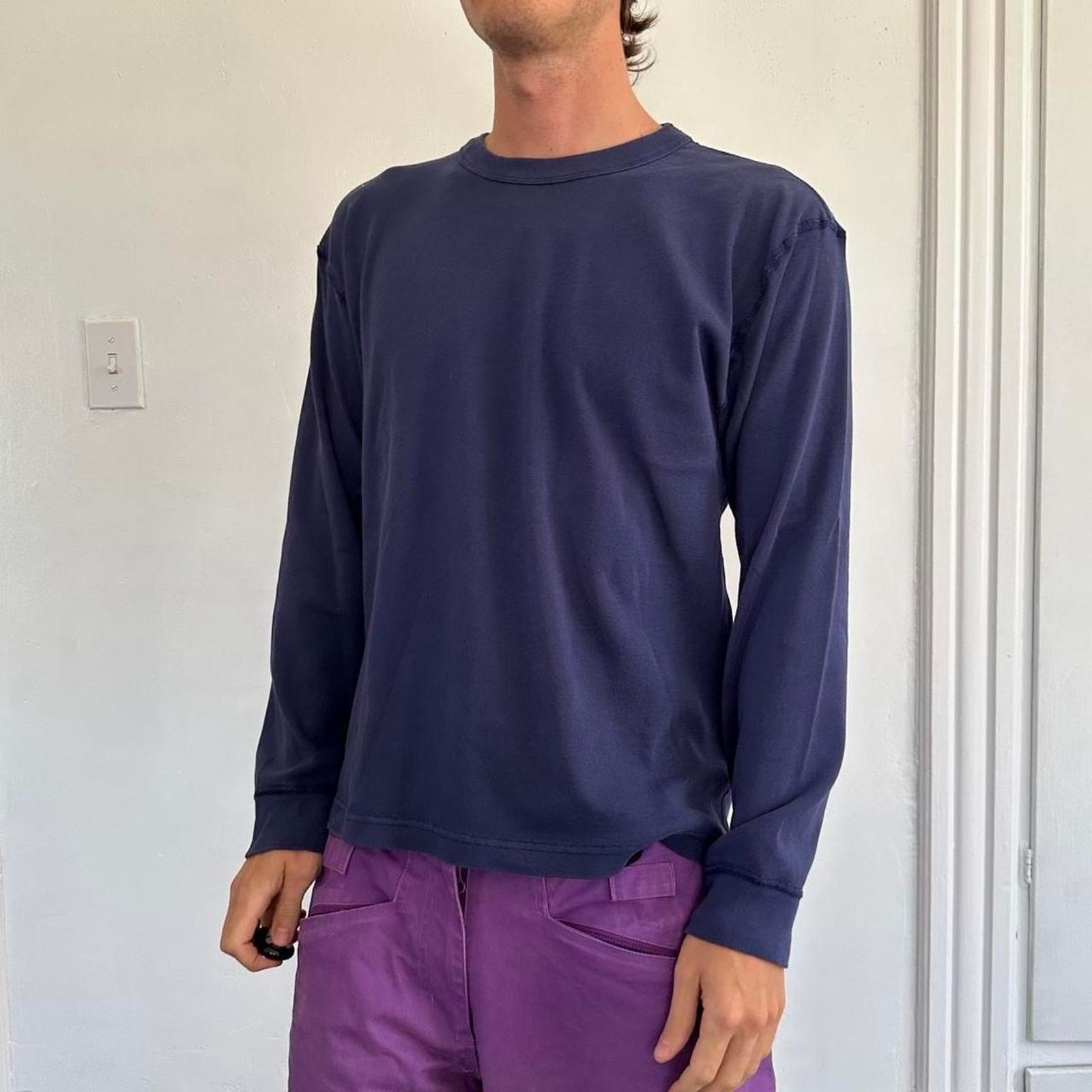 Vintage Vintage Basic Blank Navy Organic Cotton Longsleeve Shirt Size US L / EU 52-54 / 3 - 3 Thumbnail