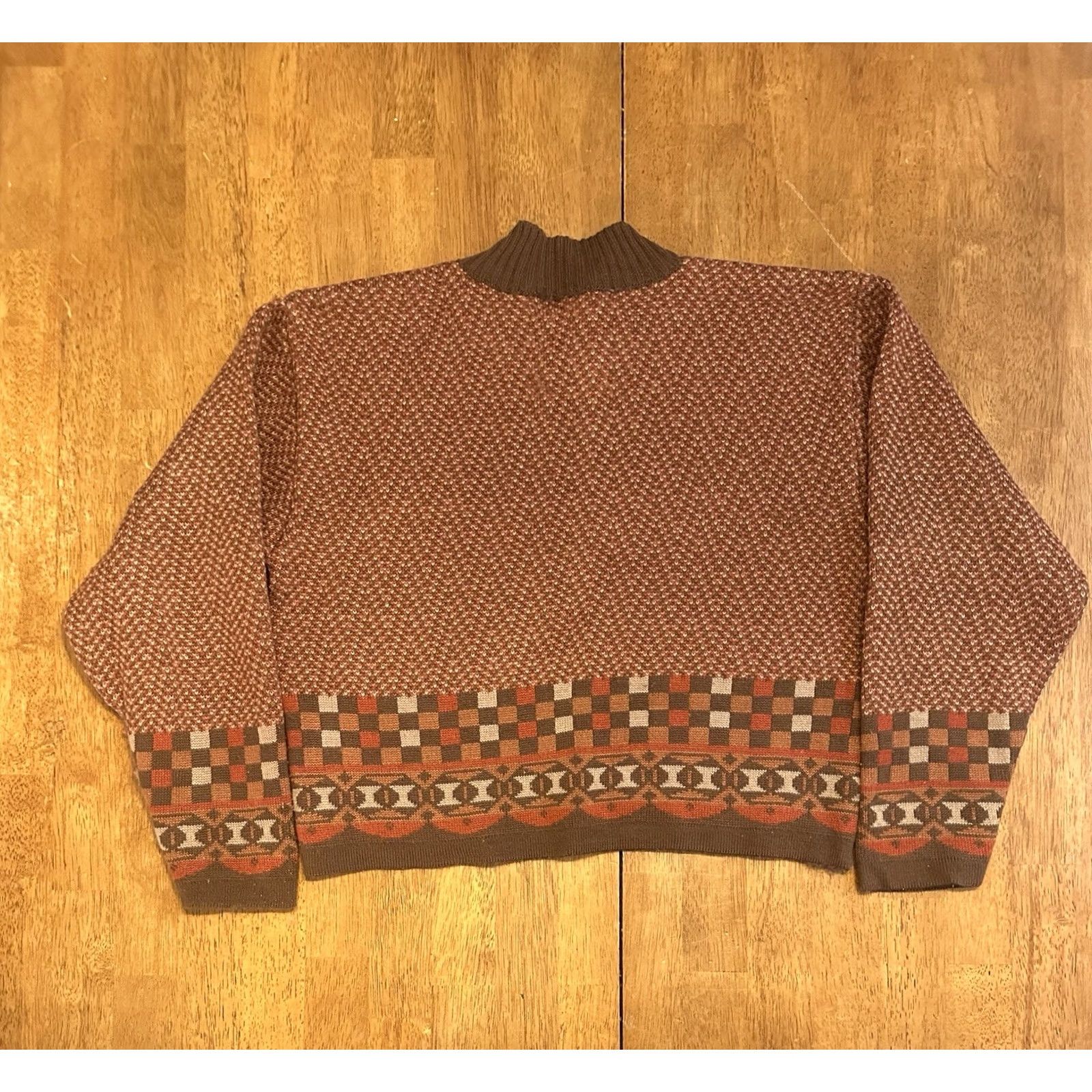 Vintage VINTAGE Gazelle Sweater Medium Crop Red Aztec 90s Y2K Knit Size M / US 6-8 / IT 42-44 - 2 Thumbnail