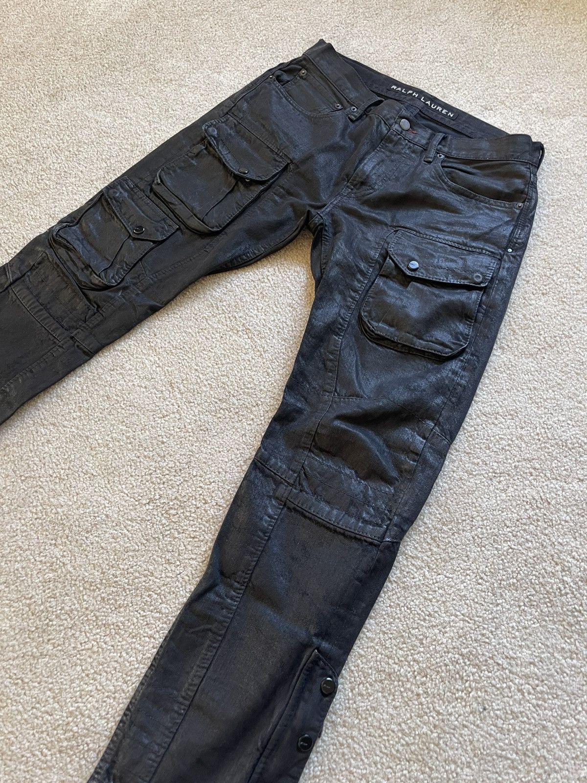 Ralph Lauren Ralph Lauren Black Waxed Cargo Pants Size 31 Size US 31 - 2 Thumbnail