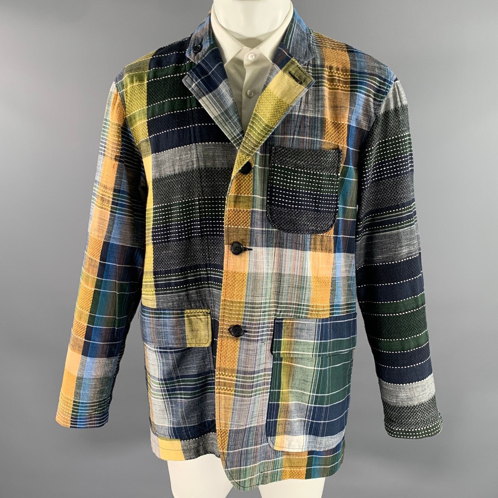 Engineered Garments ENGINEERED GARMENTS Navy Orange Patchwork Cotton Sport Coat Size US M / EU 48-50 / 2 - 1 Thumbnail