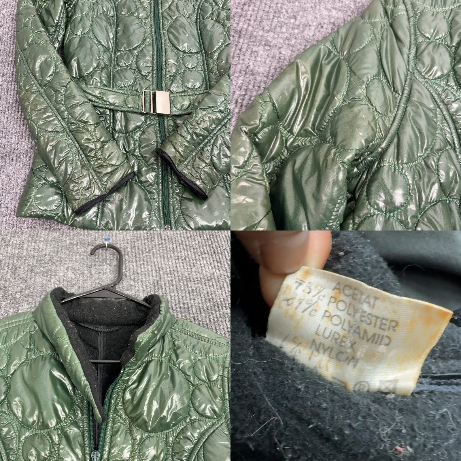Vintage VINTAGE Quilted Puffer Jacket Womens M Green Glossy Belted Circle Quilt Style Size M / US 6-8 / IT 42-44 - 8 Thumbnail