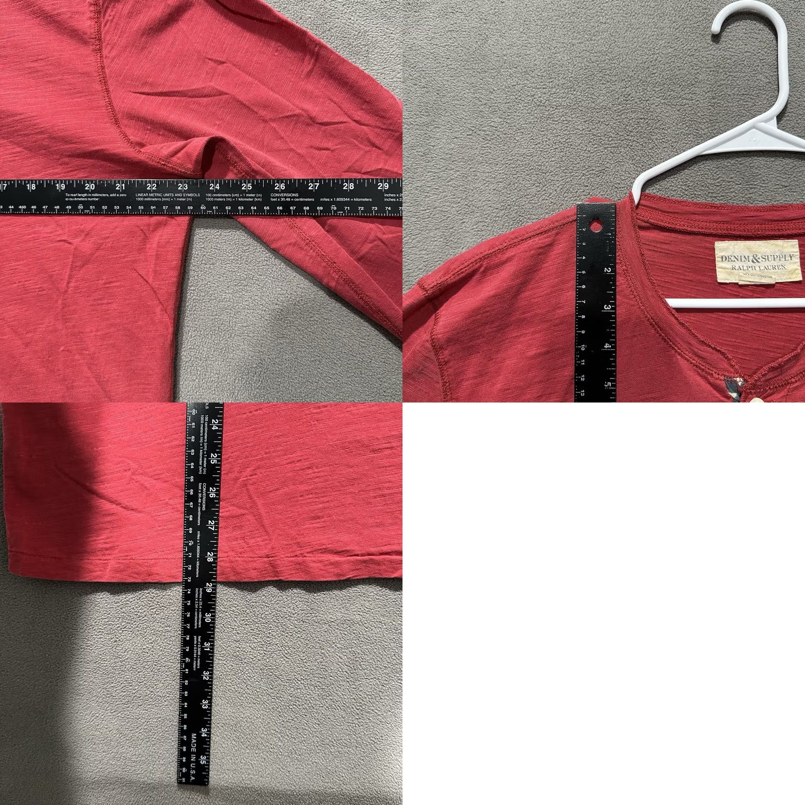 Vintage Denim & Supply Ralph Lauren Shirt Mens XL Red Henley Long Sleeve EUC Size US XL / EU 56 / 4 - 8 Thumbnail