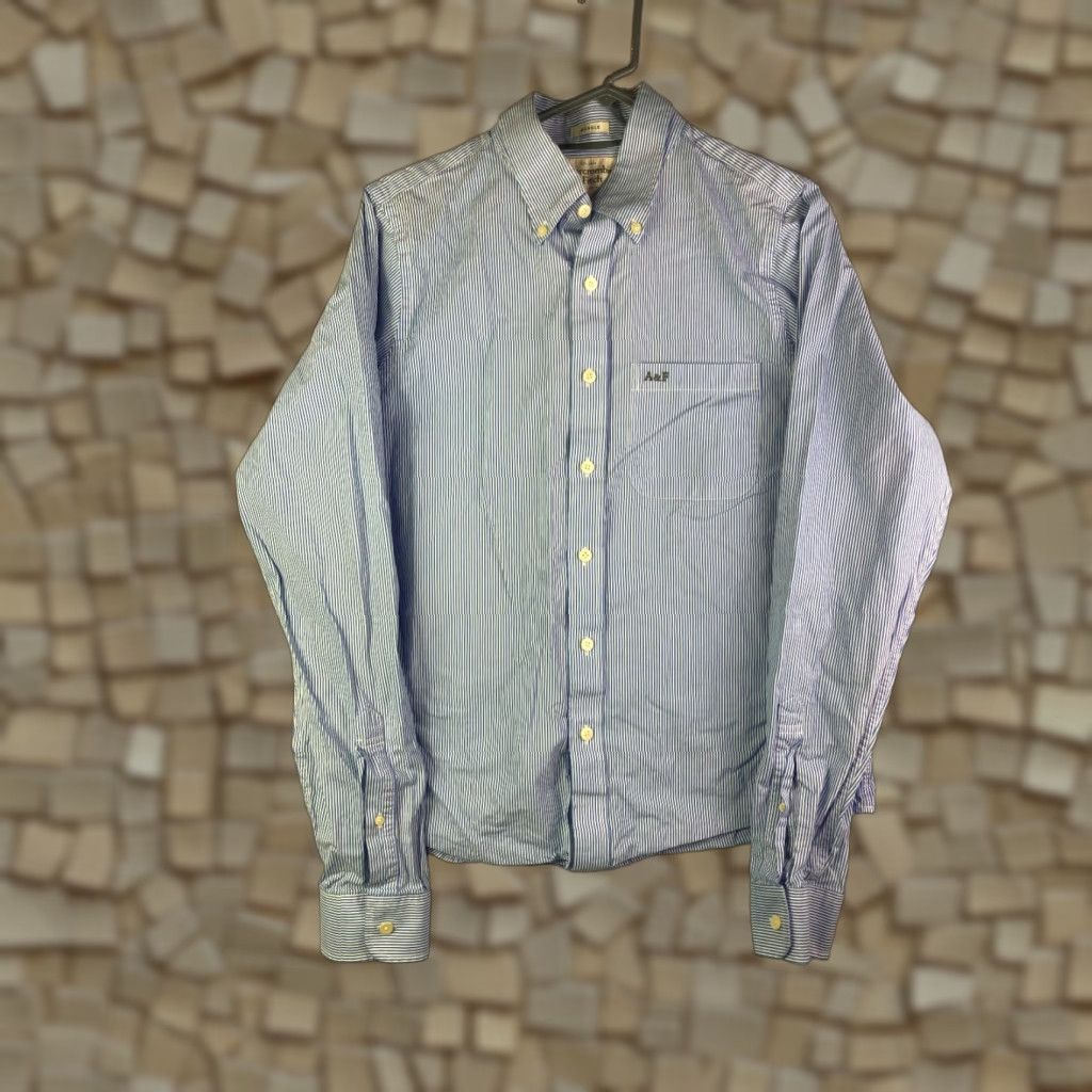 Abercrombie & Fitch Abercrombie & Fitch Muscle Mens XL Striped Button Up Collared Shirt Blue Size US XL / EU 56 / 4 - 1 Thumbnail