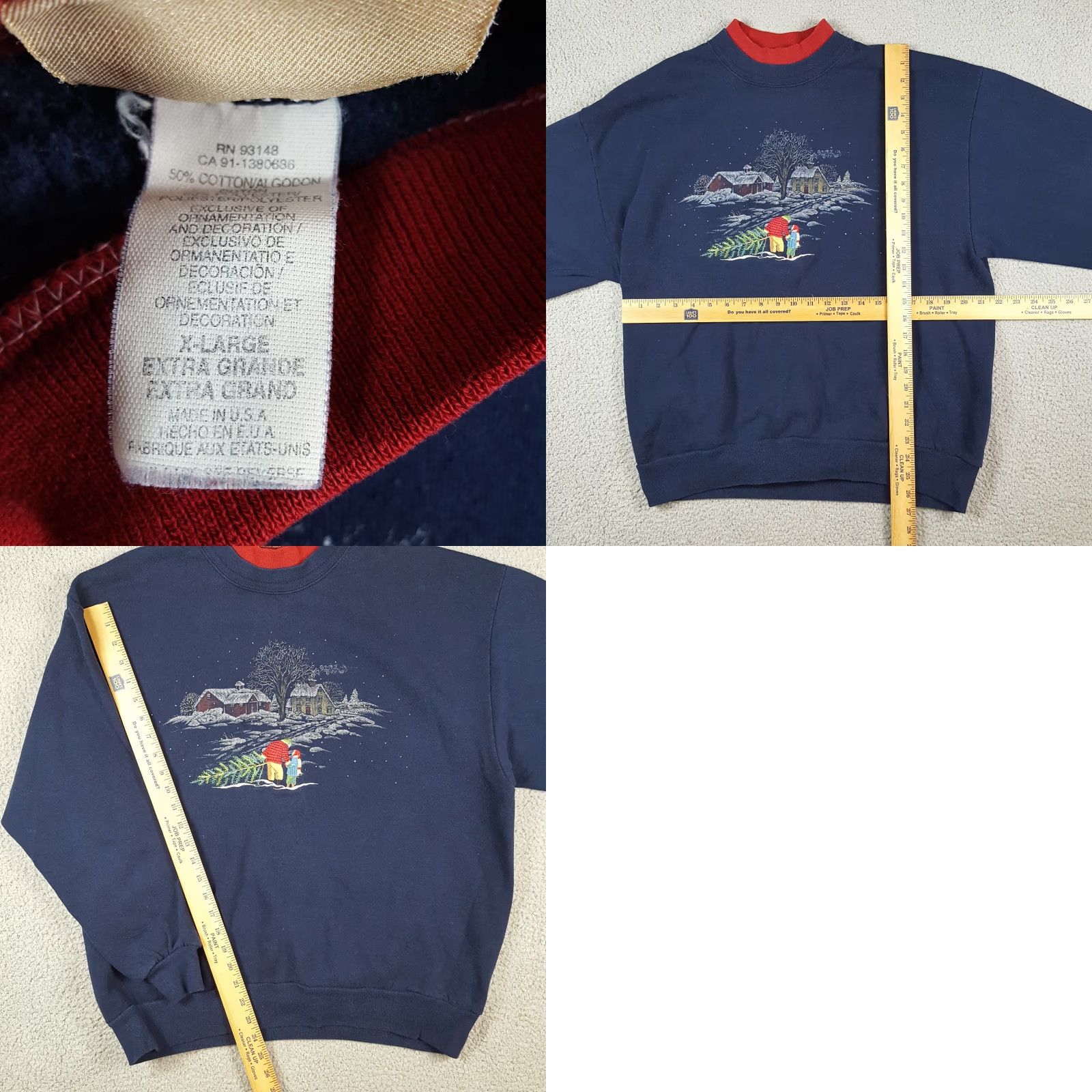 Vintage VINTAGE 90s Snowy Christmas Tree Top Stitch Sweatshirt Women XL Blue Crew Neck Pullover Mock Neck Pullover Christmas Tree Graphic Print First Size XL / US 12-14 / IT 48-50 - 8 Thumbnail