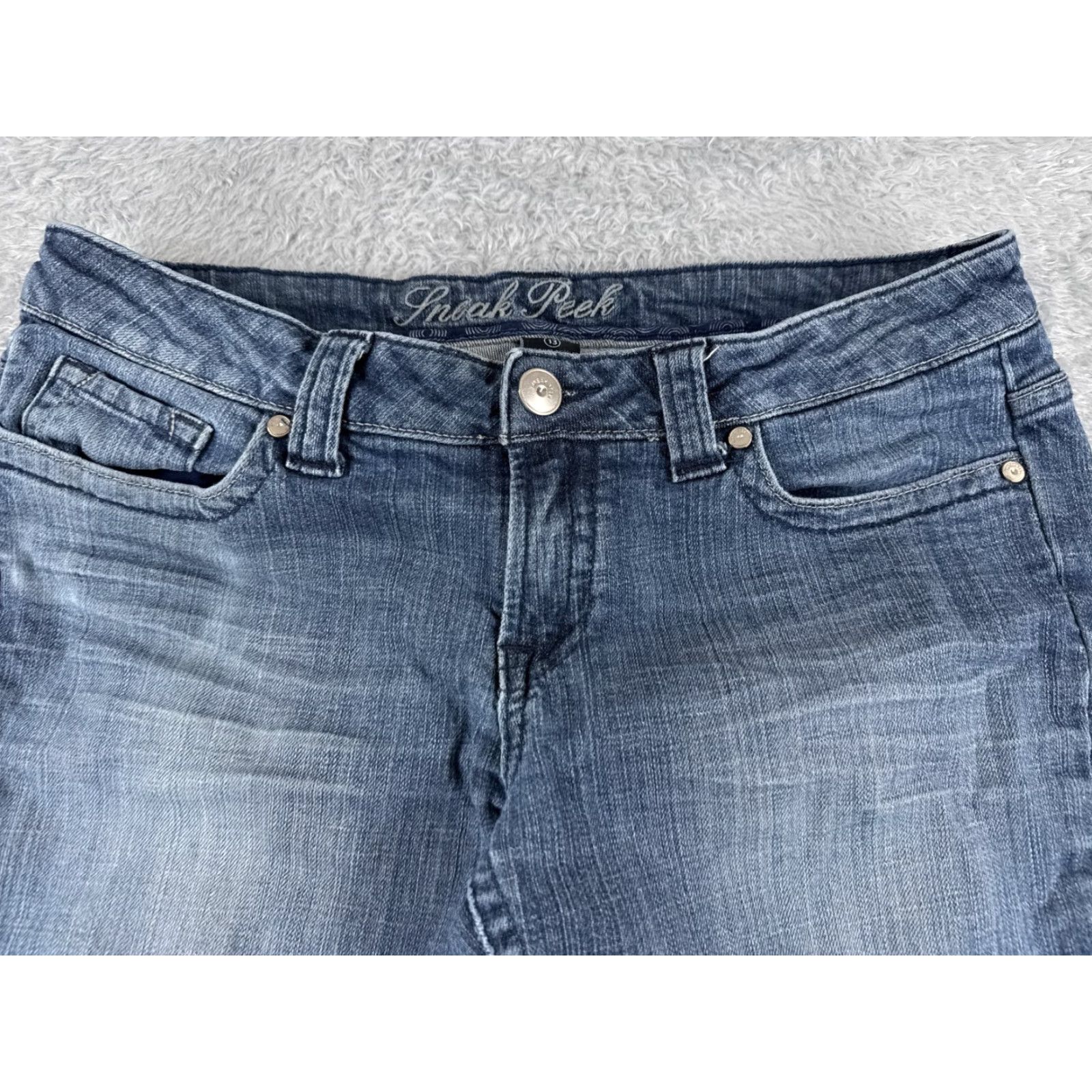Vintage Sneak Peek Jeans Women's Denim 13 Blue Low Rise Flared 31x31 Slim Distressed Zipper 5-Pocket Buckle Bke Vintage No? Size 34" / US 12 / IT 48 - 5 Thumbnail