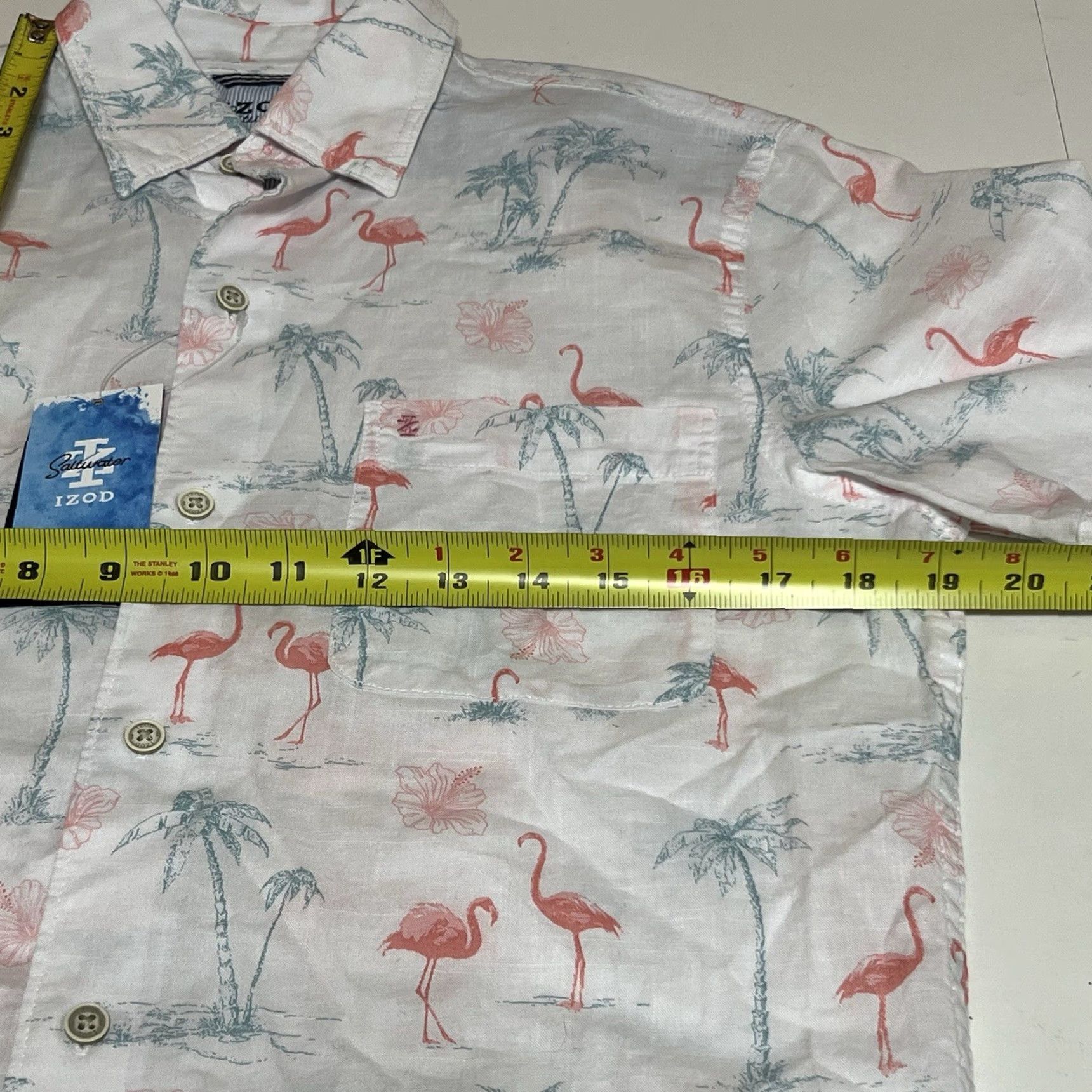 Izod Izod Saltwater Men's Small Hawaiian Shirt Dockside Chambray Flamingo Print NWT Size US S / EU 44-46 / 1 - 6 Thumbnail
