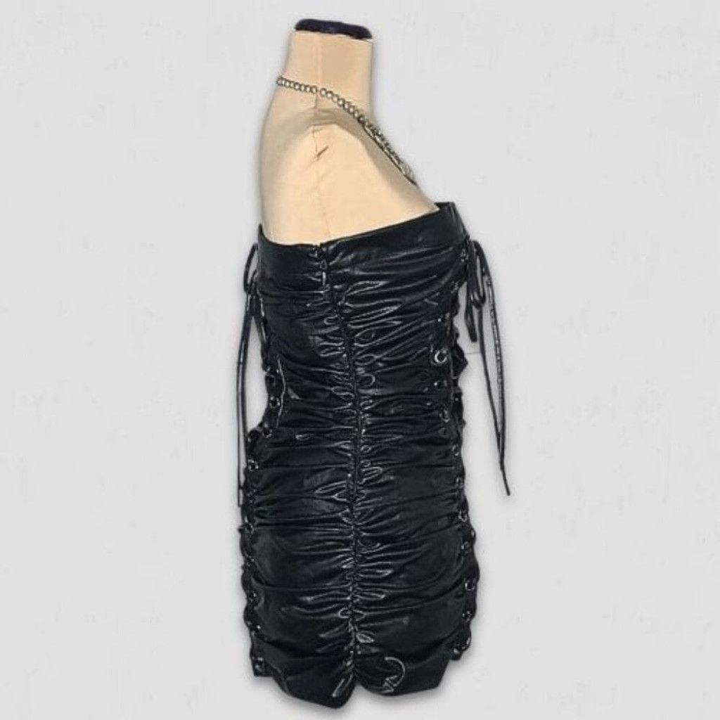 Forever 21 Lace-Up Tube Mini Dress Corset Strapless Leather Black sz S Size S / US 4 / IT 40 - 2 Thumbnail