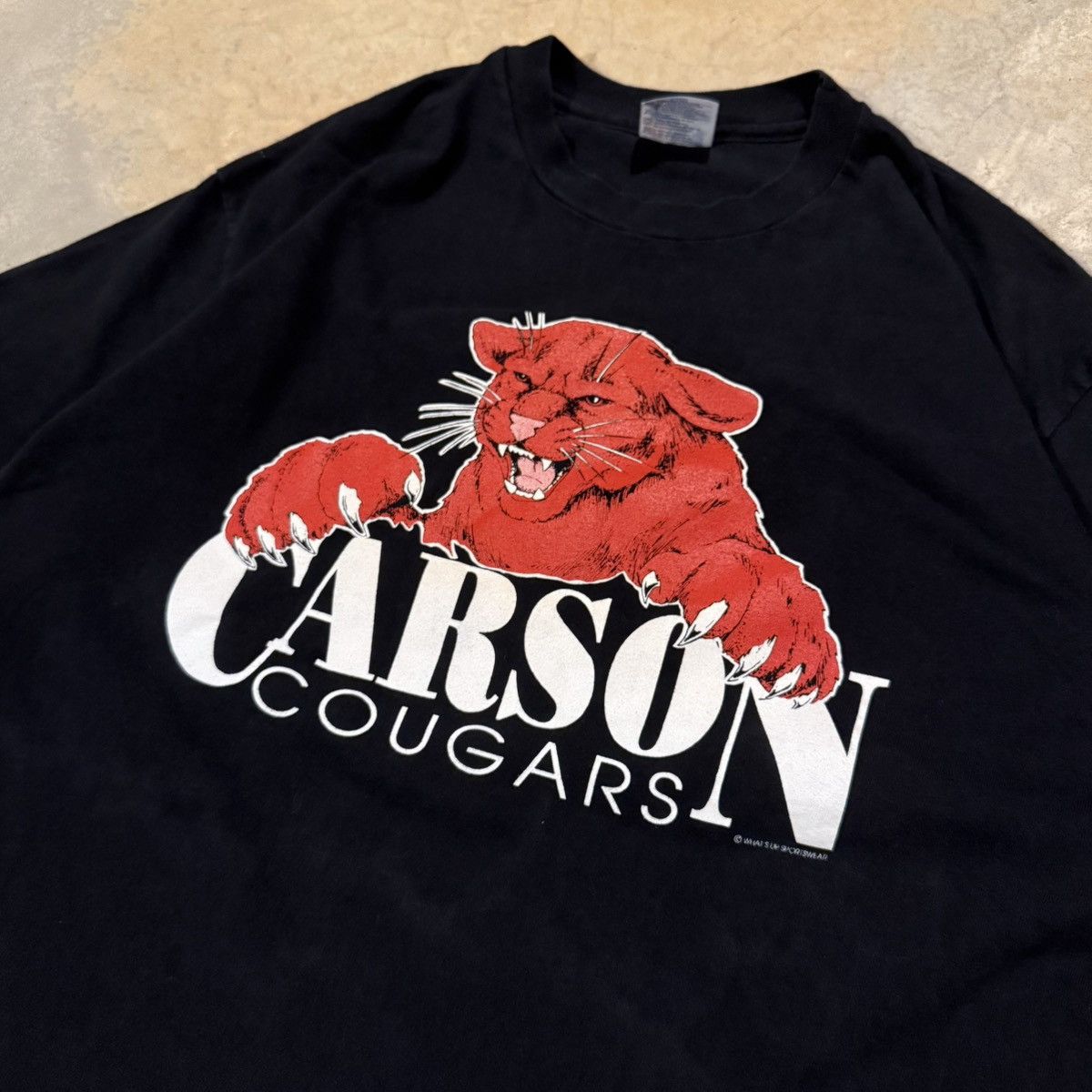 Vintage Vtg 1990s Carson Cougars Faded Single-Stitch Tee ERD Grunge Size US XL / EU 56 / 4 - 3 Thumbnail