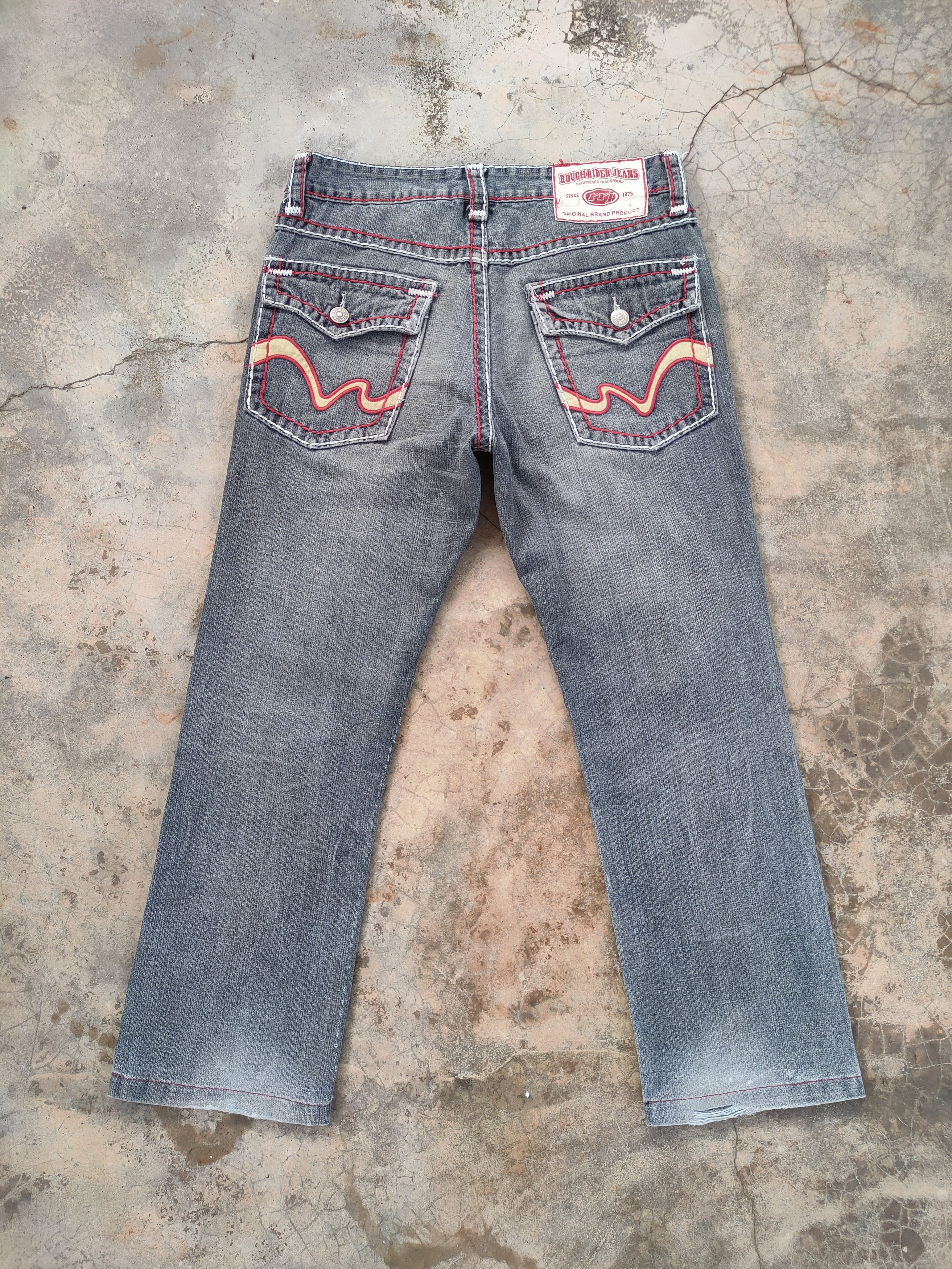 image of Vintage Rough Rider Jeans Distressed Denim Pants in Faded Black, Men's (Size 33)