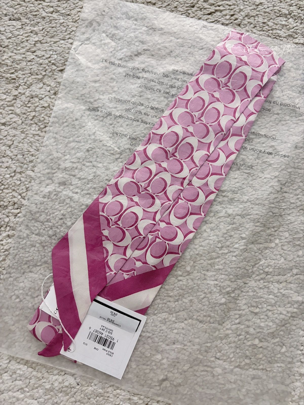 Coach NEW Coach signature silk pink skinny scarf Size ONE SIZE - 3 Thumbnail