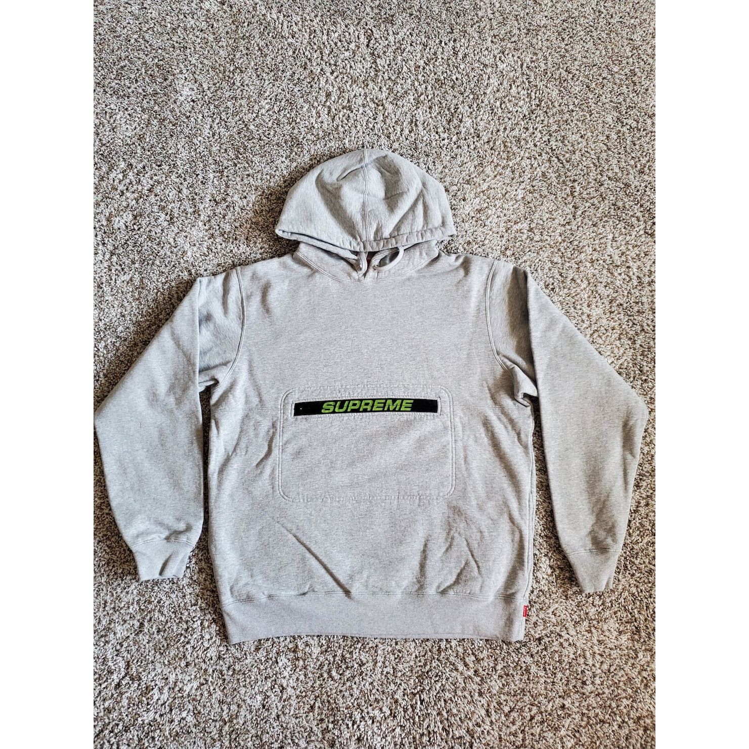 Supreme Logo Zip Pouch Grey Hooded Sweatshirt Hoodie Xl New Tops