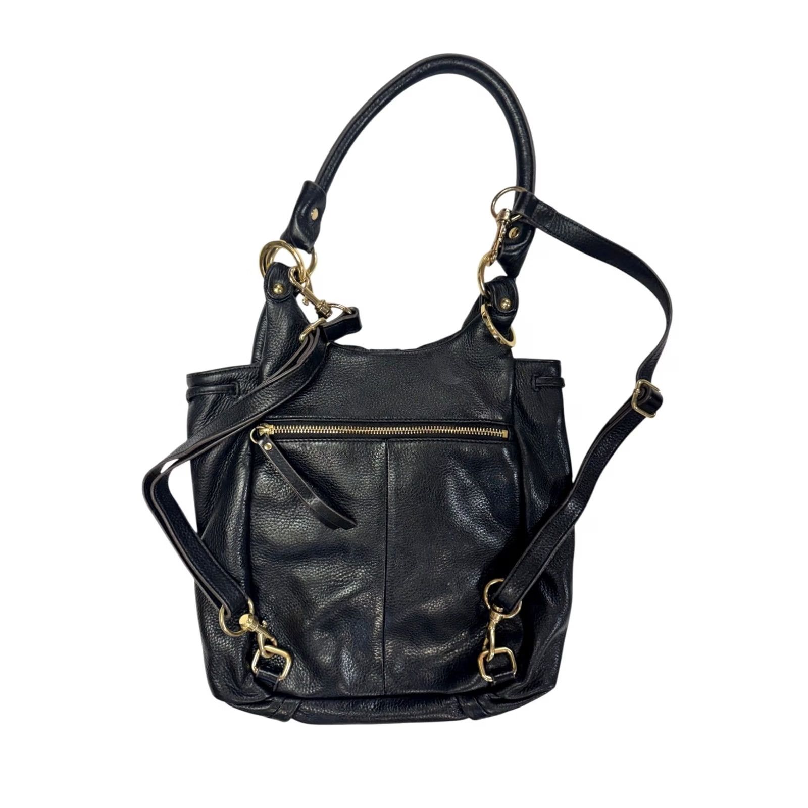 Vintage G.I.L.I. Black Genuine Leather Flap Hobo Shoulder Bag Backpack Convertible Gold Size ONE SIZE - 2 Thumbnail
