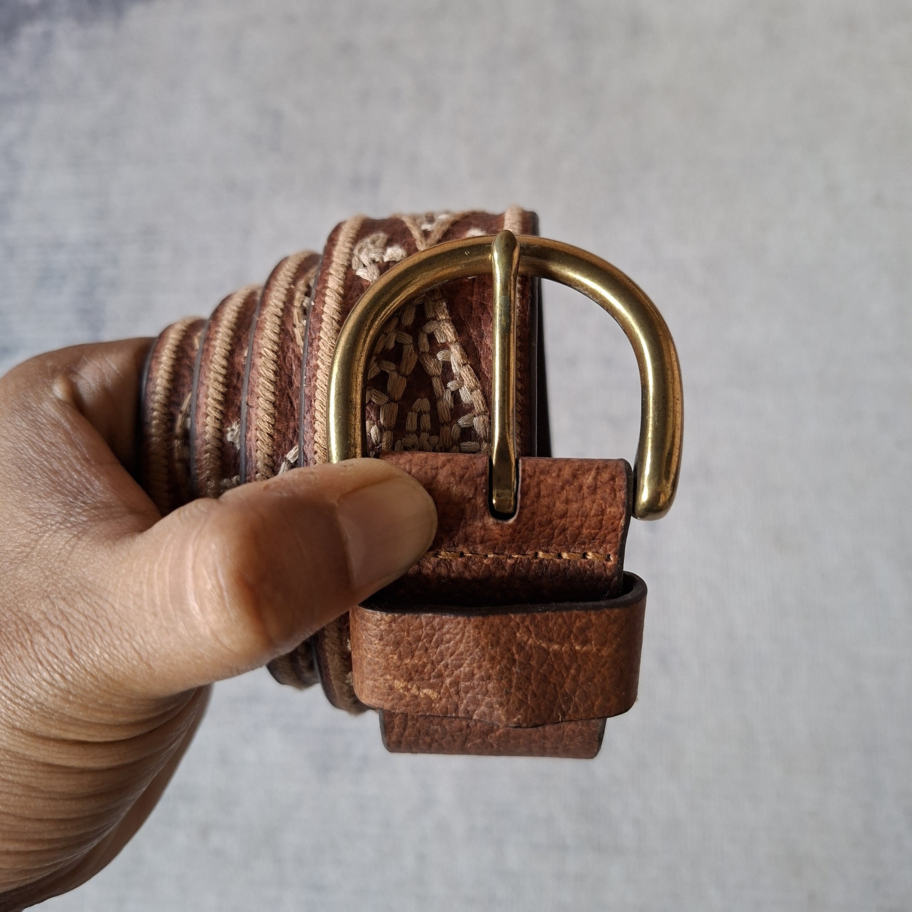 Eddie Bauer 🧵 Eddie baur solid brass embroidery navajo leather belt Size ONE SIZE - 2 Thumbnail