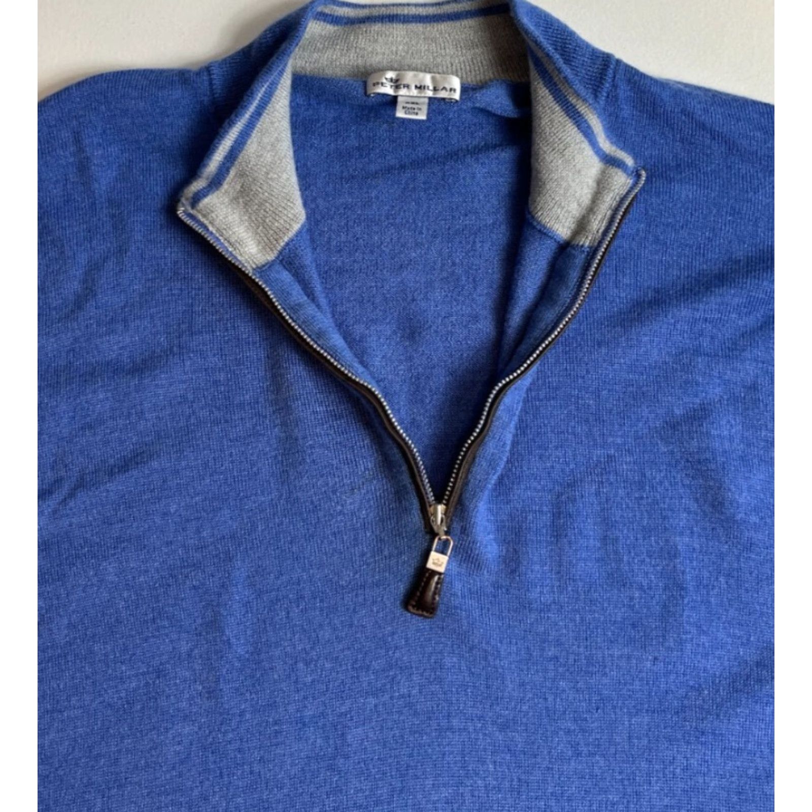 Peter Millar Peter Millar Nappa Trimmed 1/4 Zip Sweater Mens Merino Wool Silk Blue 2XL Regular Pullover Mock Neck Vintage/Preppy Style Size US XXL / EU 58 / 5 - 2 Thumbnail