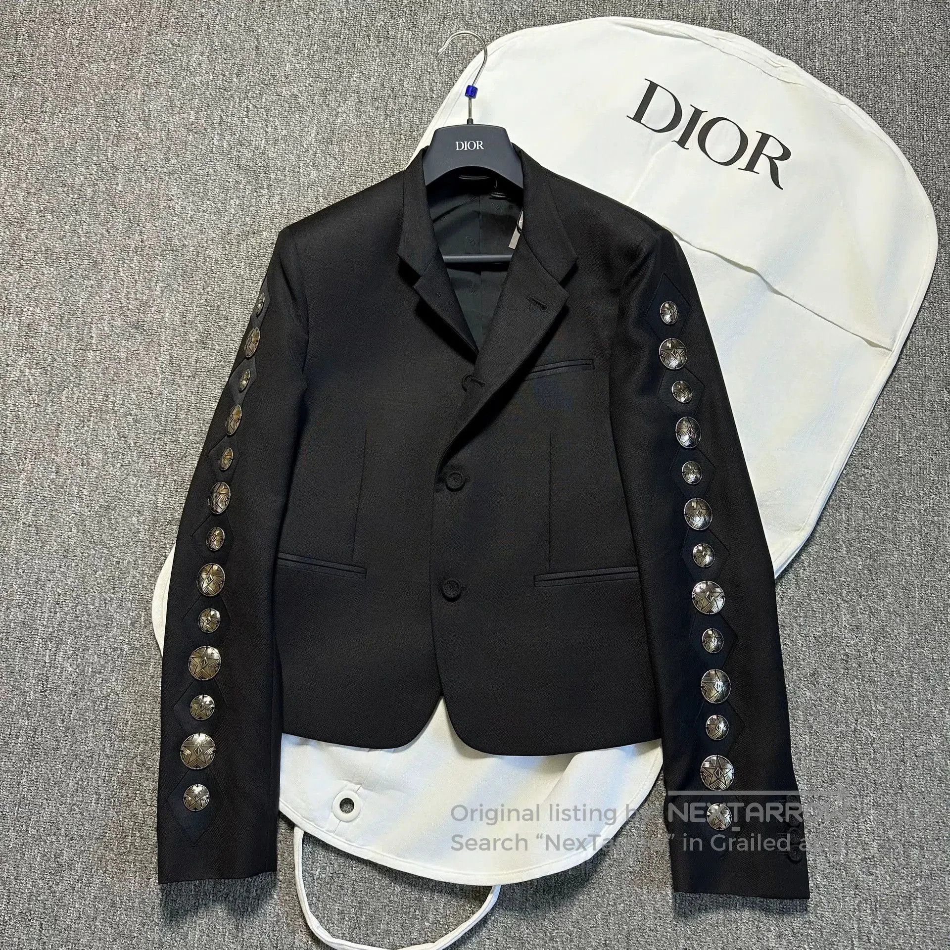 dior black high-collar blazer jacket.