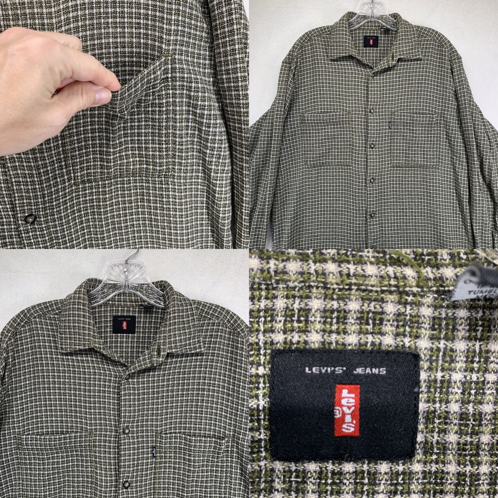 Levi's VINTAGE Levi's Button-Up Green Plaid Flannel Medium 100% Cotton Blue Tab Shirt Mens Regular Long Sleeve Pockets Western 90s Size US 31 - 8 Thumbnail
