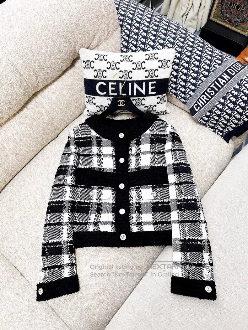 Chanel Chanel Tweed checkered round-neck knitted long-sleeved sho Size XS / US 0-2 / IT 36-38 - 2 Thumbnail