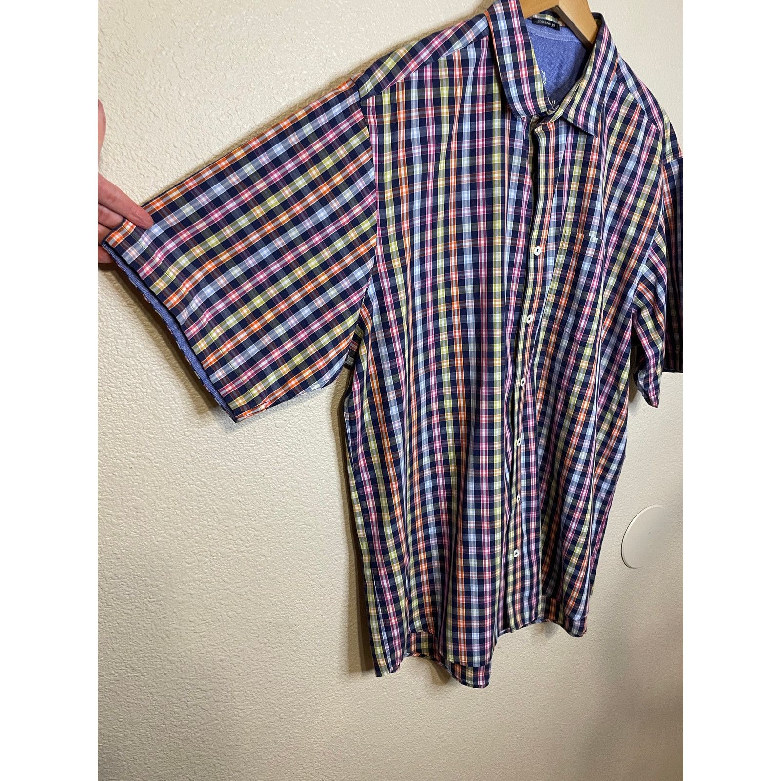 BUGATCHI Bugatchi Classic Fit Short Sleeve Multicolor Gingham Top XL Size US XL / EU 56 / 4 - 7 Thumbnail