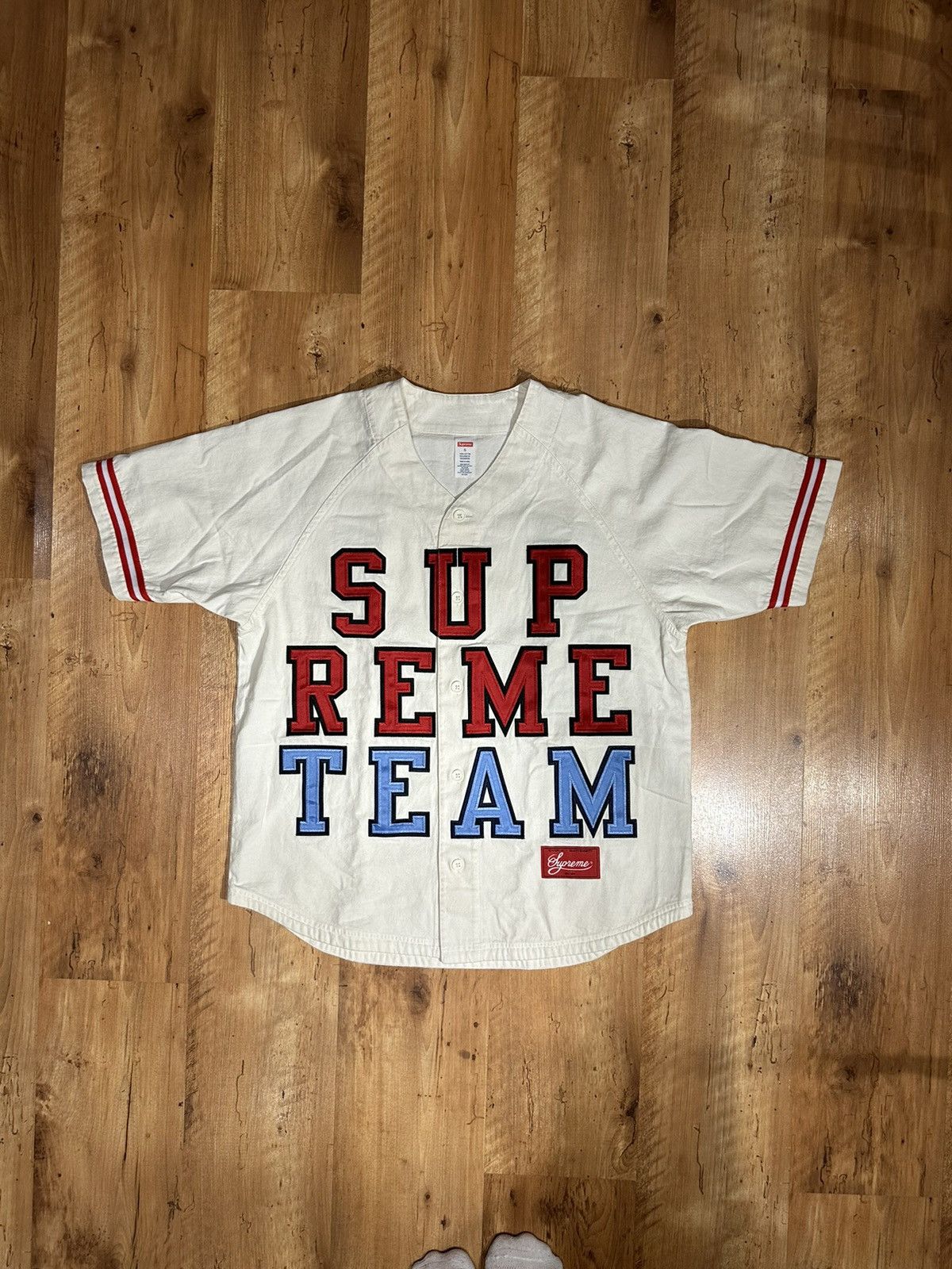 image of Supreme Baseball Denim Shirt in White, Men's (Size Small)