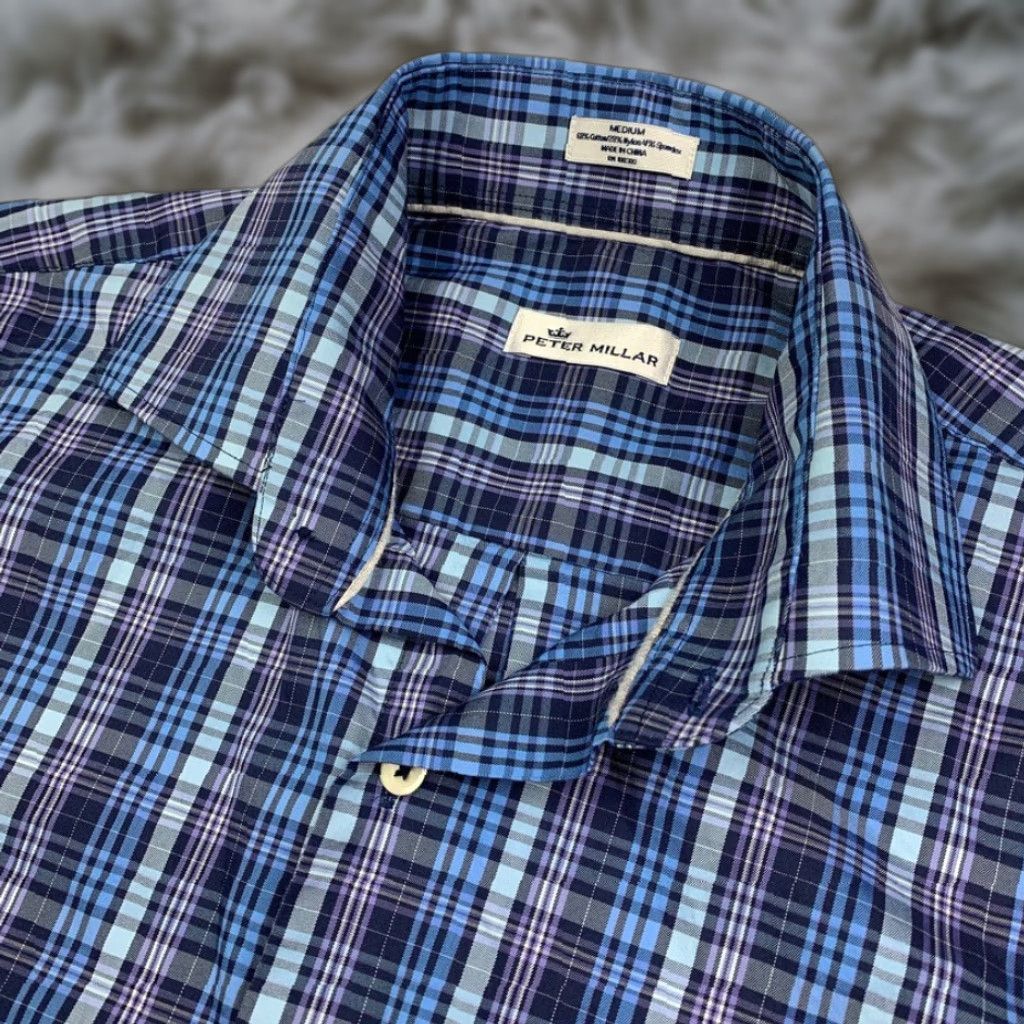 Peter Millar Peter Millar Shirt Men Long Sleeve Button-Down Blues Purple Plaid Medium Size US M / EU 48-50 / 2 - 1 Thumbnail