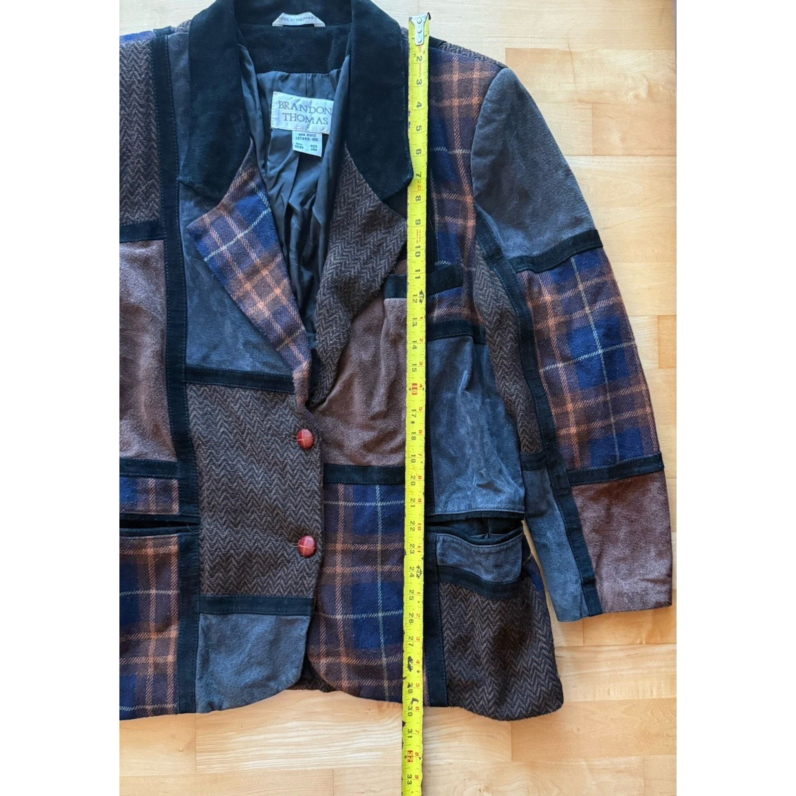 Vintage Vtg Brandon Thomas Leather Wool Jacket Blazer Patchwork 14 Size XL / US 12-14 / IT 48-50 - 2 Thumbnail