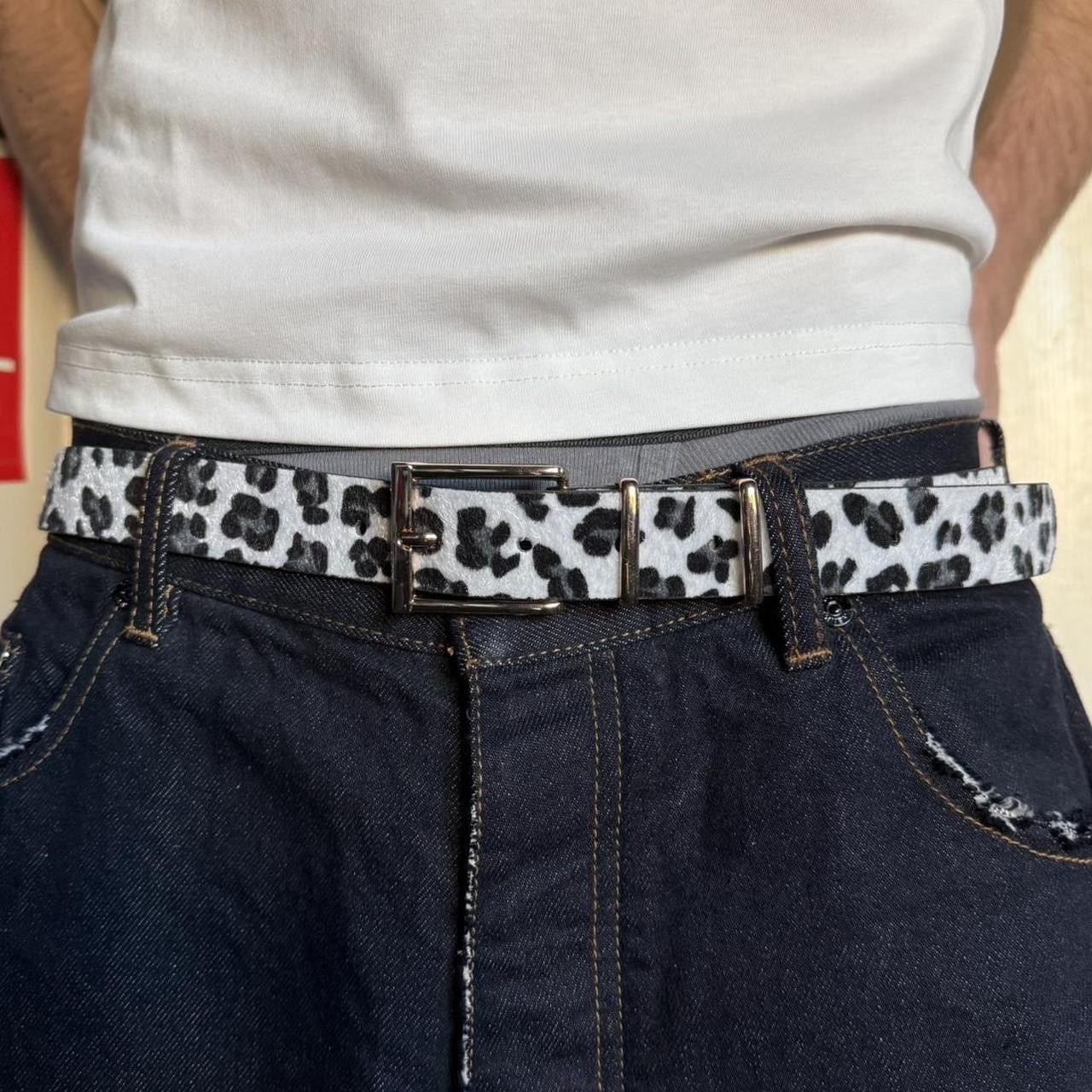 Japanese Brand y2k style white and black cheetah leopard print belt Size 32 - 8 Thumbnail