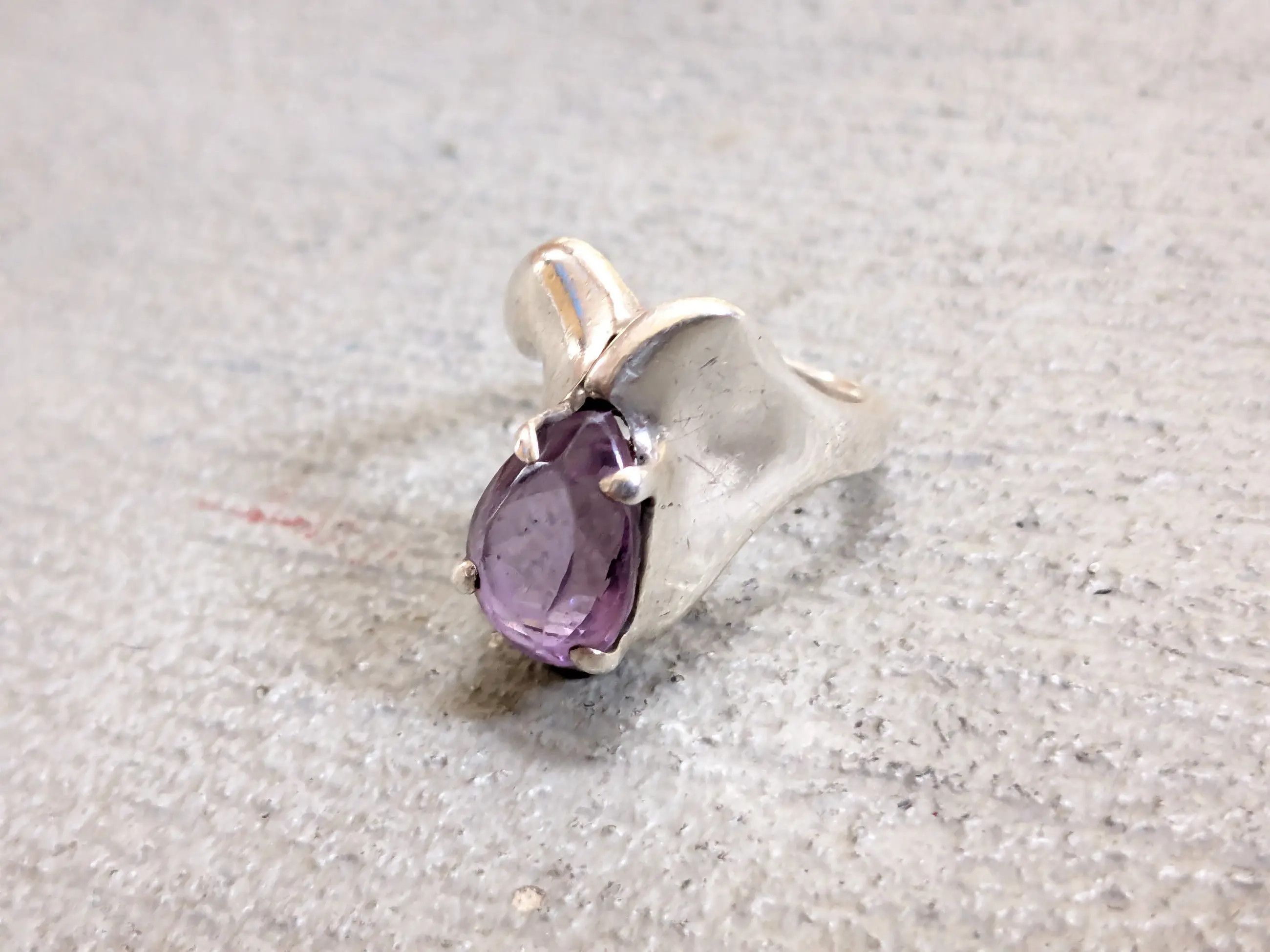 Vintage Vintage Sterling Silver Ring 6.75 Amethyst Modern Abstract Size ONE SIZE - 4 Thumbnail