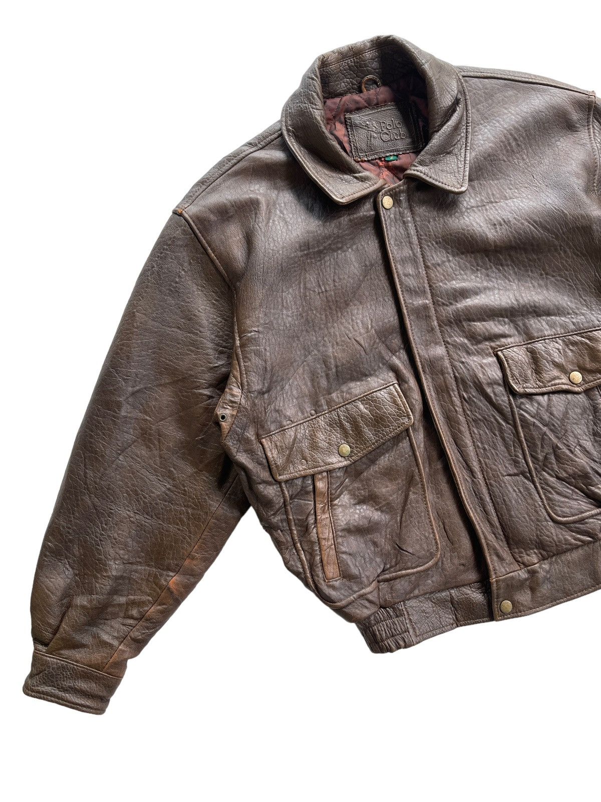Vintage Vintage Polo Club Leather Bomber Jacket Size US L / EU 52-54 / 3 - 7 Thumbnail