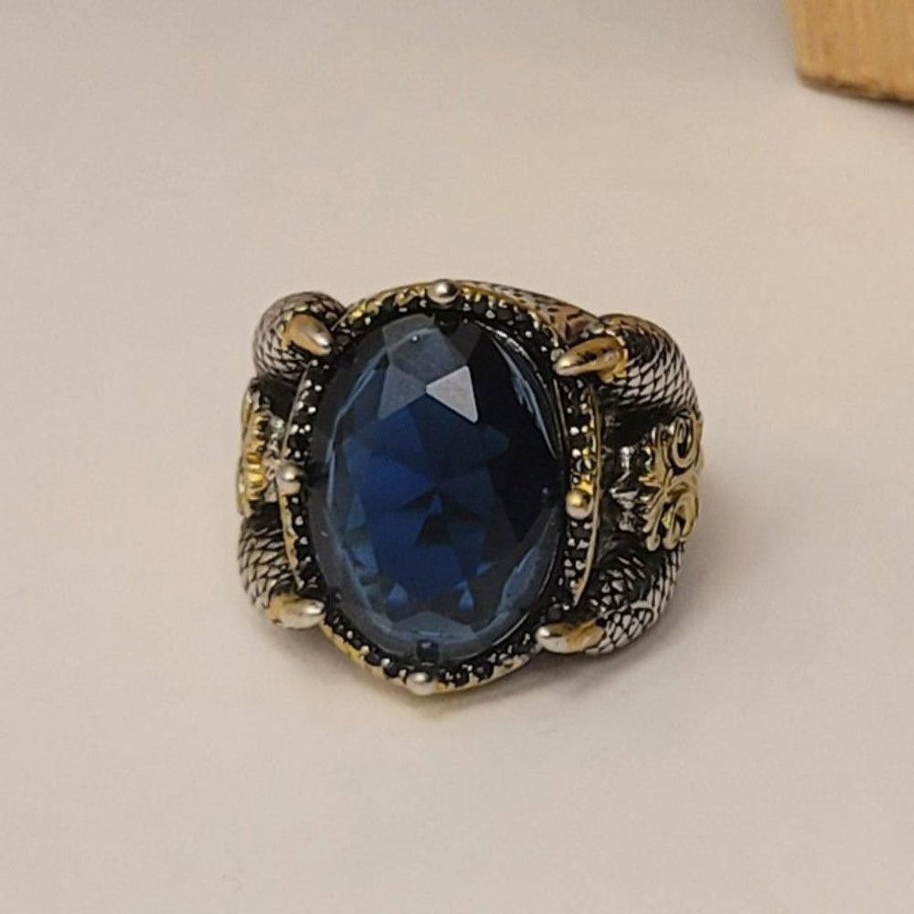 Designer Men's Handmade Blue Sapphire Open Two-Tone Ottoman Ring Size ONE SIZE - 4 Thumbnail