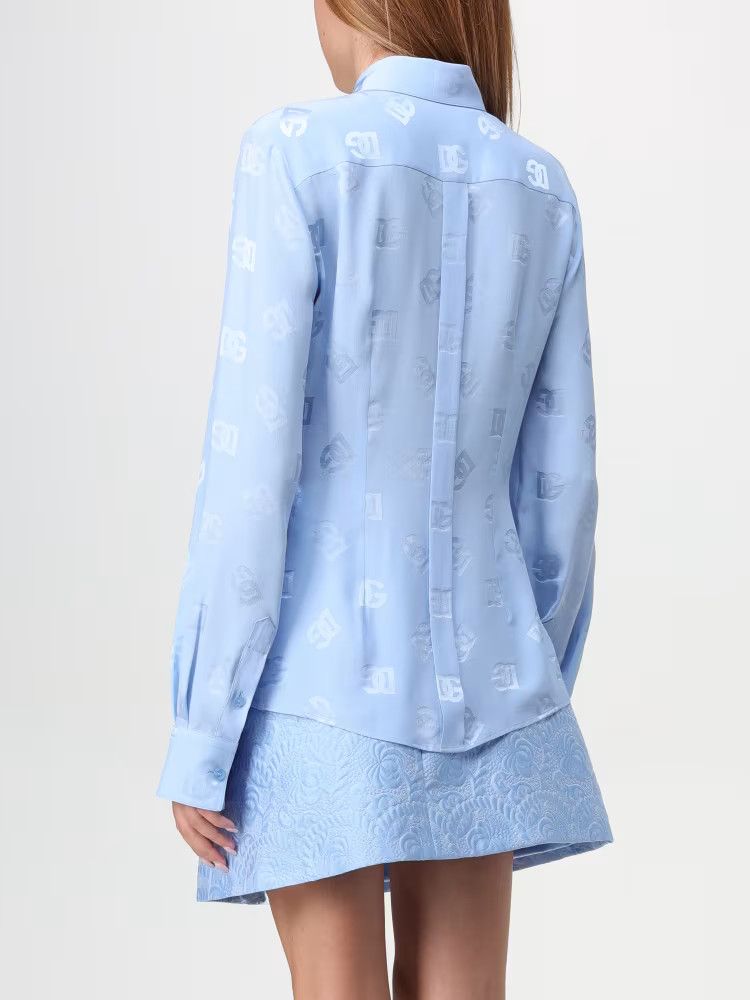 Dolce & Gabbana o1s22i1n1024 Silk Dg Shirt in Light Blue Size S / US 4 / IT 40 - 3 Thumbnail