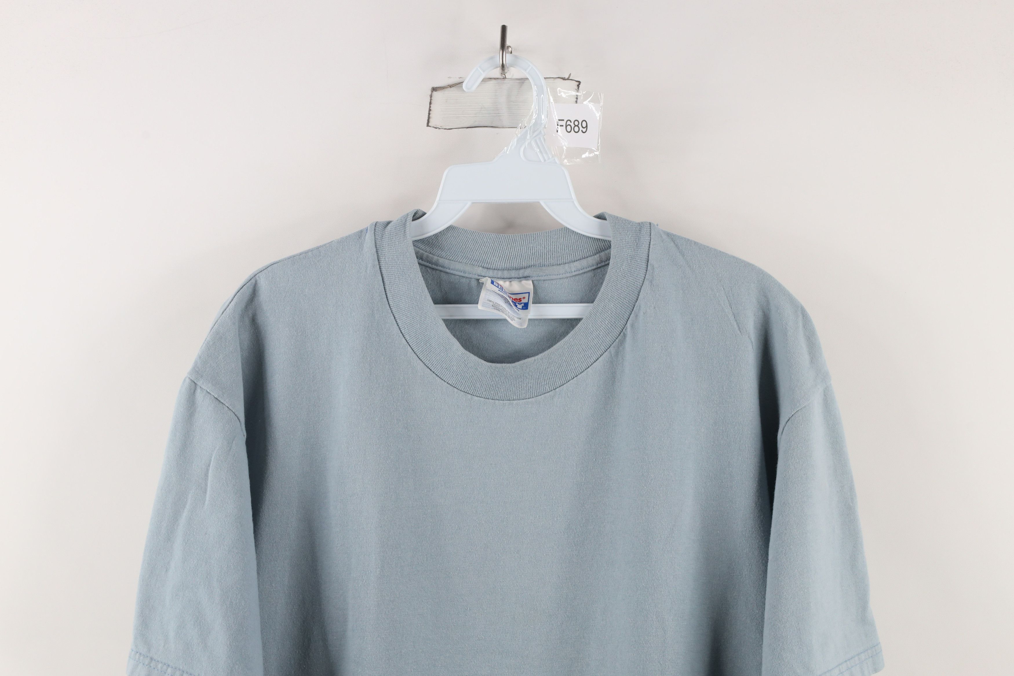 Hanes × Vintage Vintage 90s Hanes Beefy Blank Heavyweight T-Shirt Steel Blue Size US L / EU 52-54 / 3 - 2 Thumbnail