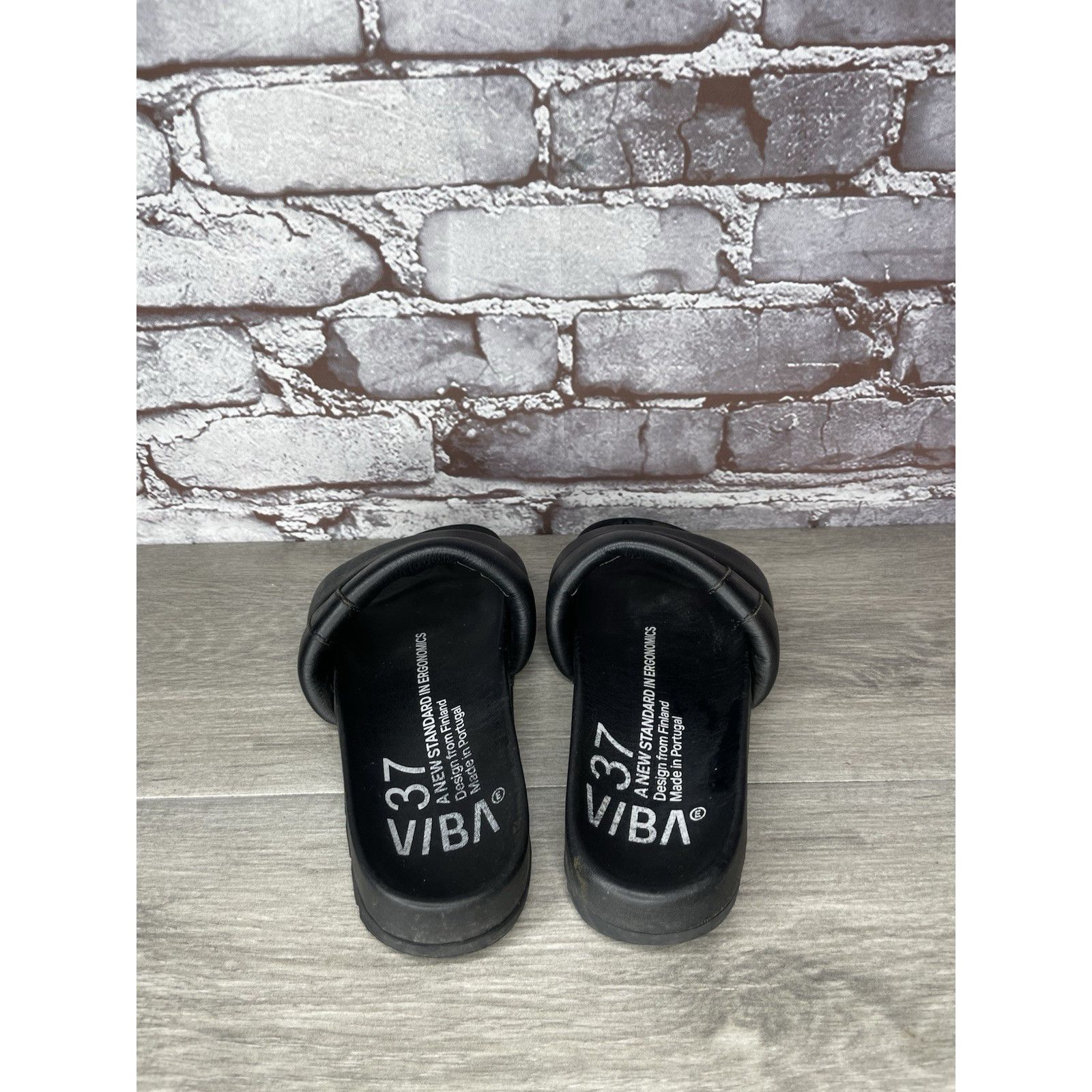 VIBE VIBA Porto Preto Black Leather Portugal Slides Sandals Women Size US 6.5 / IT 36.5 - 3 Thumbnail