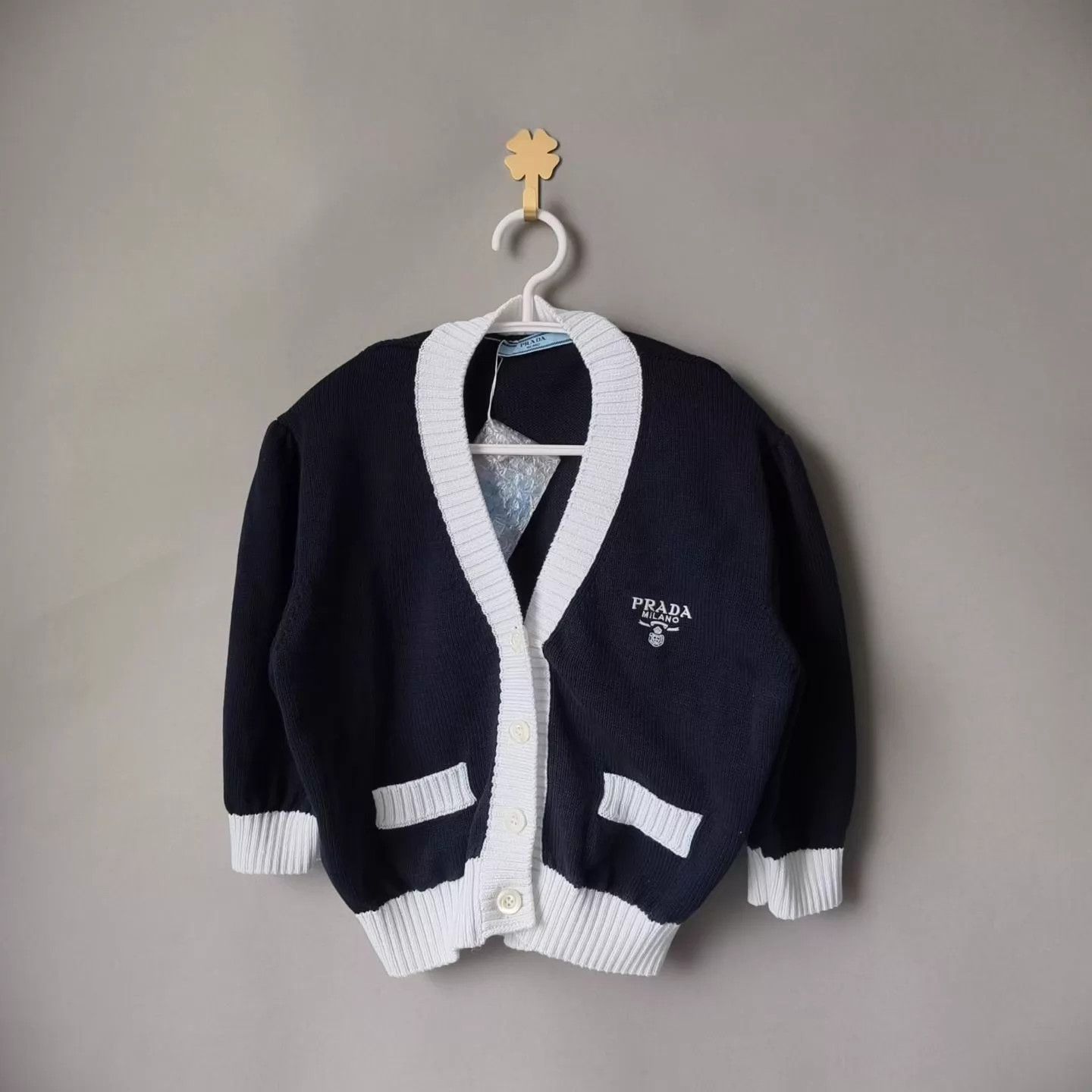 Prada Prada side shield logo Jang Won-Young black knit cardigan Size S / US 4 / IT 40 - 1 Thumbnail