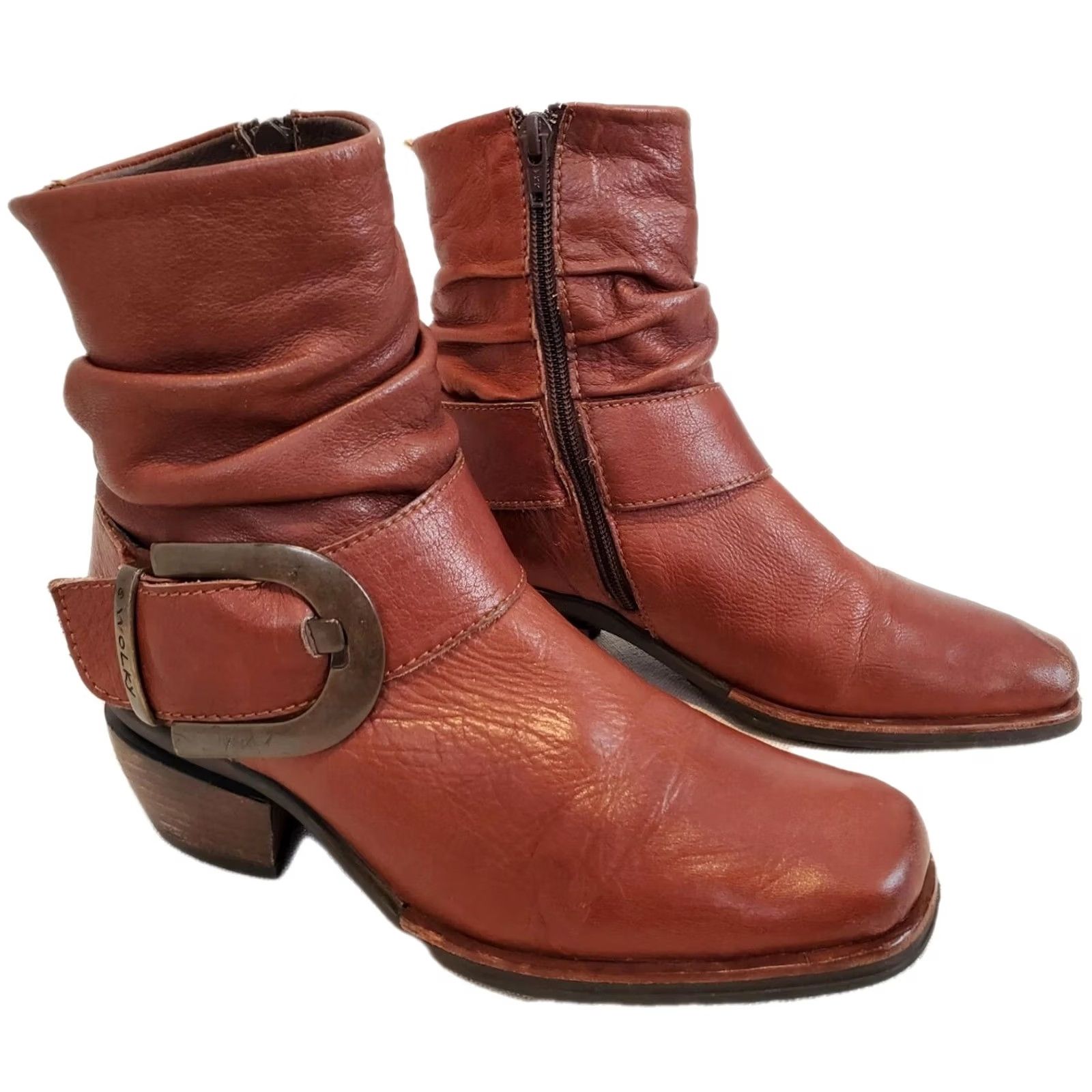 Vintage WOLKY Tyler Cognac Brown Leather Moto Ankle Booties Women's US 5.5 EU 36 Size US 4 / IT 34 - 2 Thumbnail