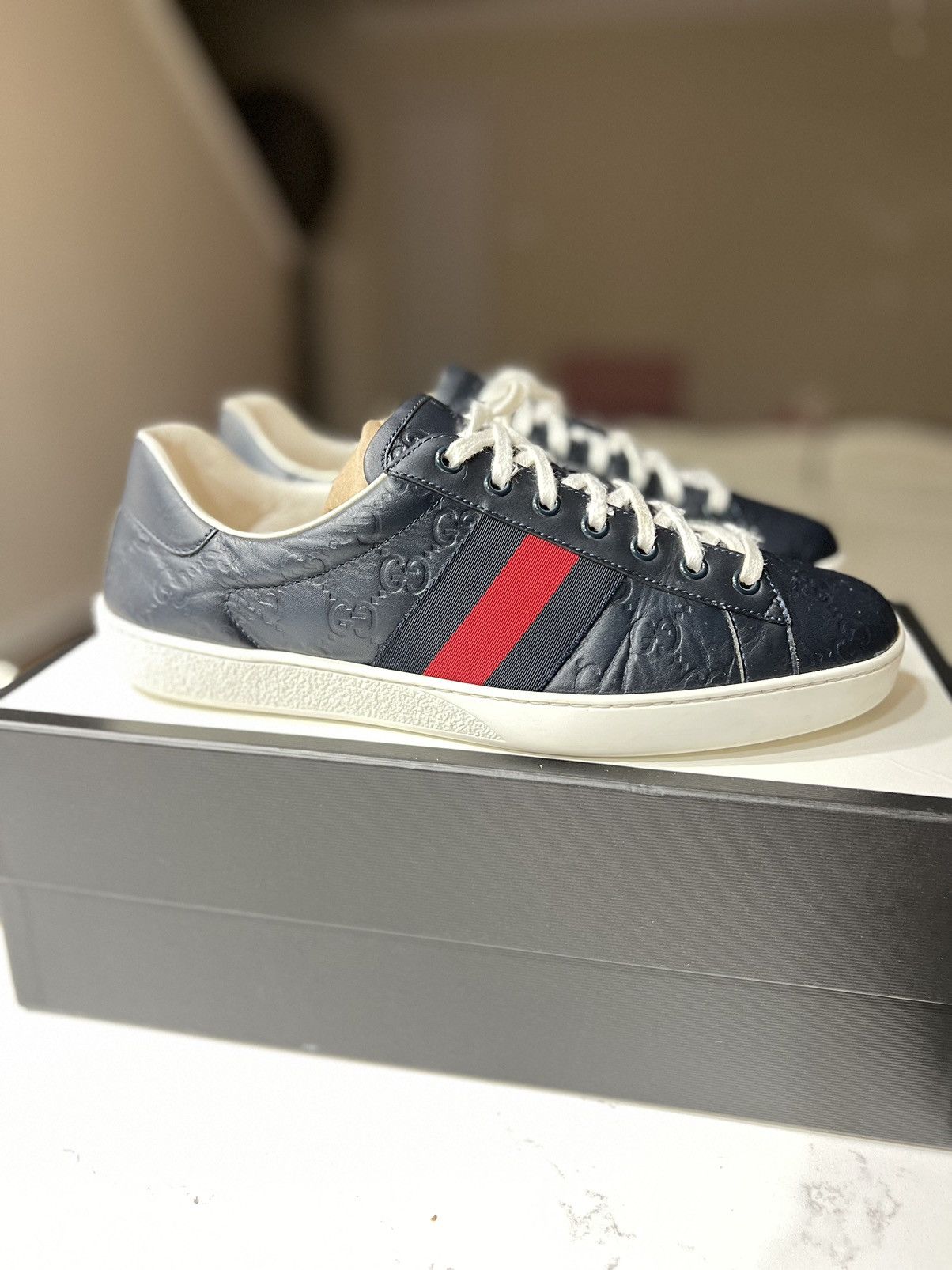 Gucci Gucci Ace Navy Monogram Size US 10.5 / EU 43-44 - 3 Thumbnail