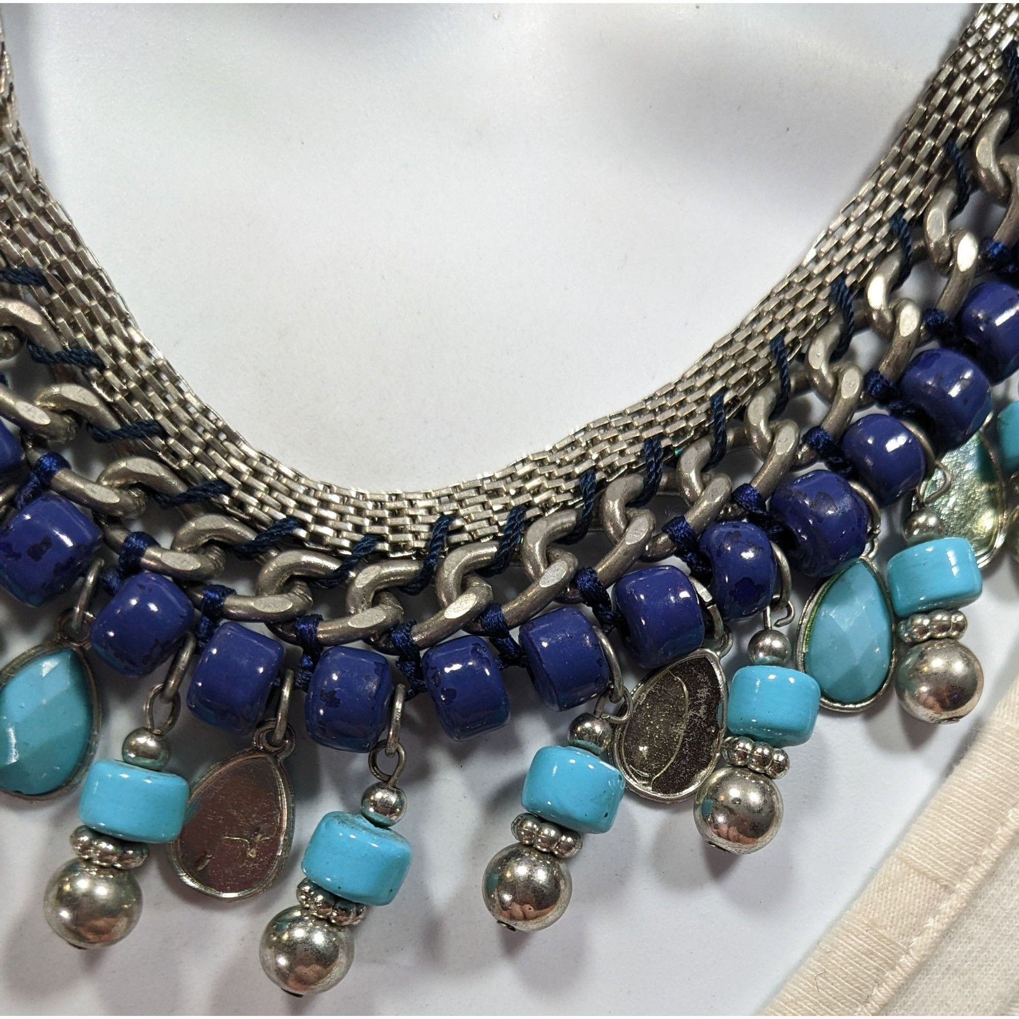 Other Bohemian Fringe Blue And Silver Tone Beaded Necklace Size ONE SIZE - 7 Thumbnail
