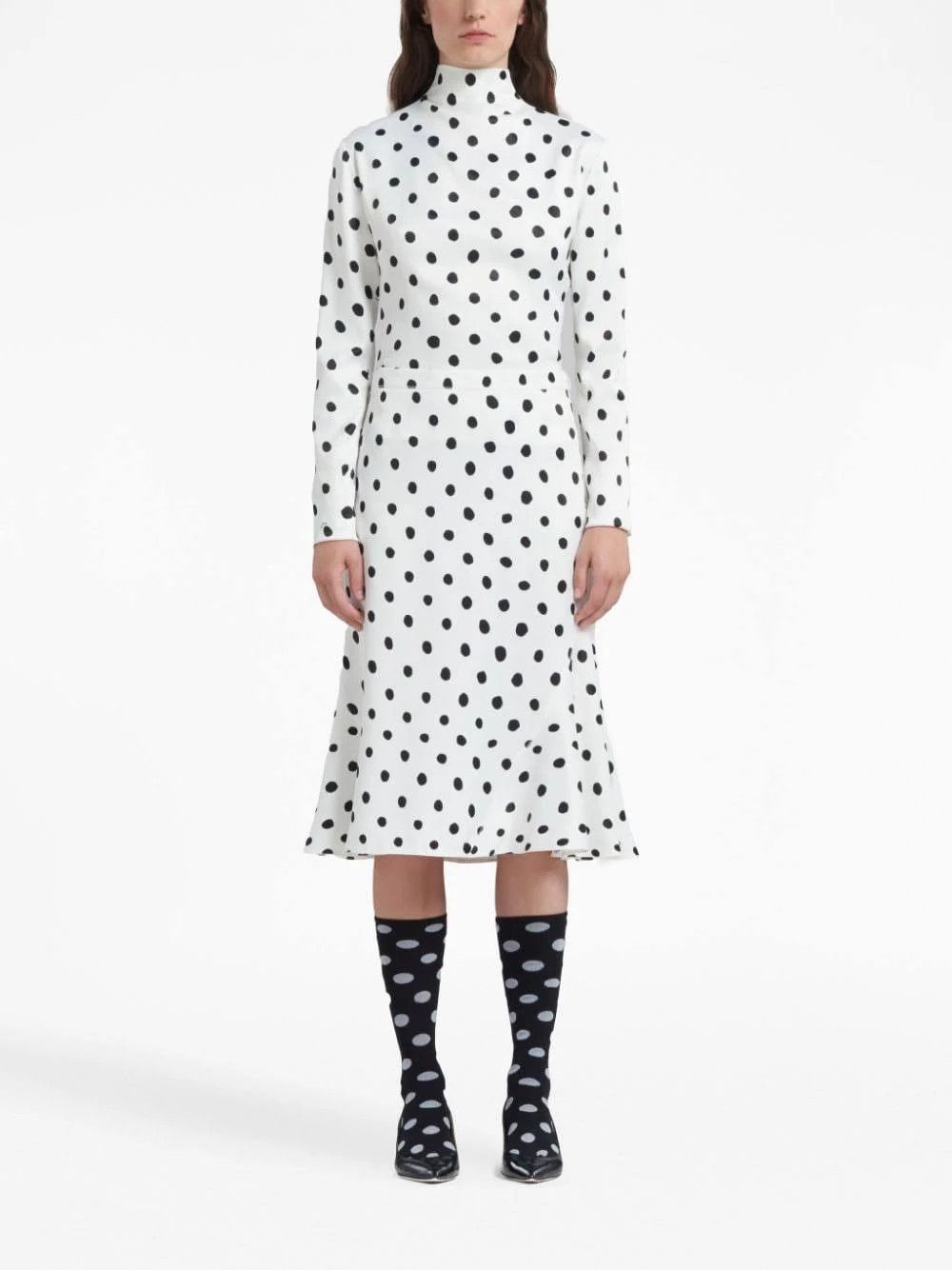 Marni o1w1db10824 Polka Dots Midi Skirt in White Black Size 30" / US 8 / IT 44 - 2 Thumbnail