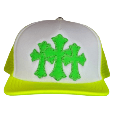 Chrome Hearts Leather Cemetery Cross Patch Trucker Hat Neon Green/White Size ONE SIZE - 1 Preview