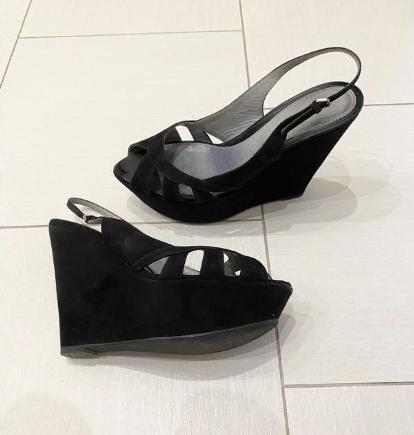 Sergio Rossi black wedge suede sandals Sergio Rossi Size US 8.5 / IT 38.5 - 3 Thumbnail