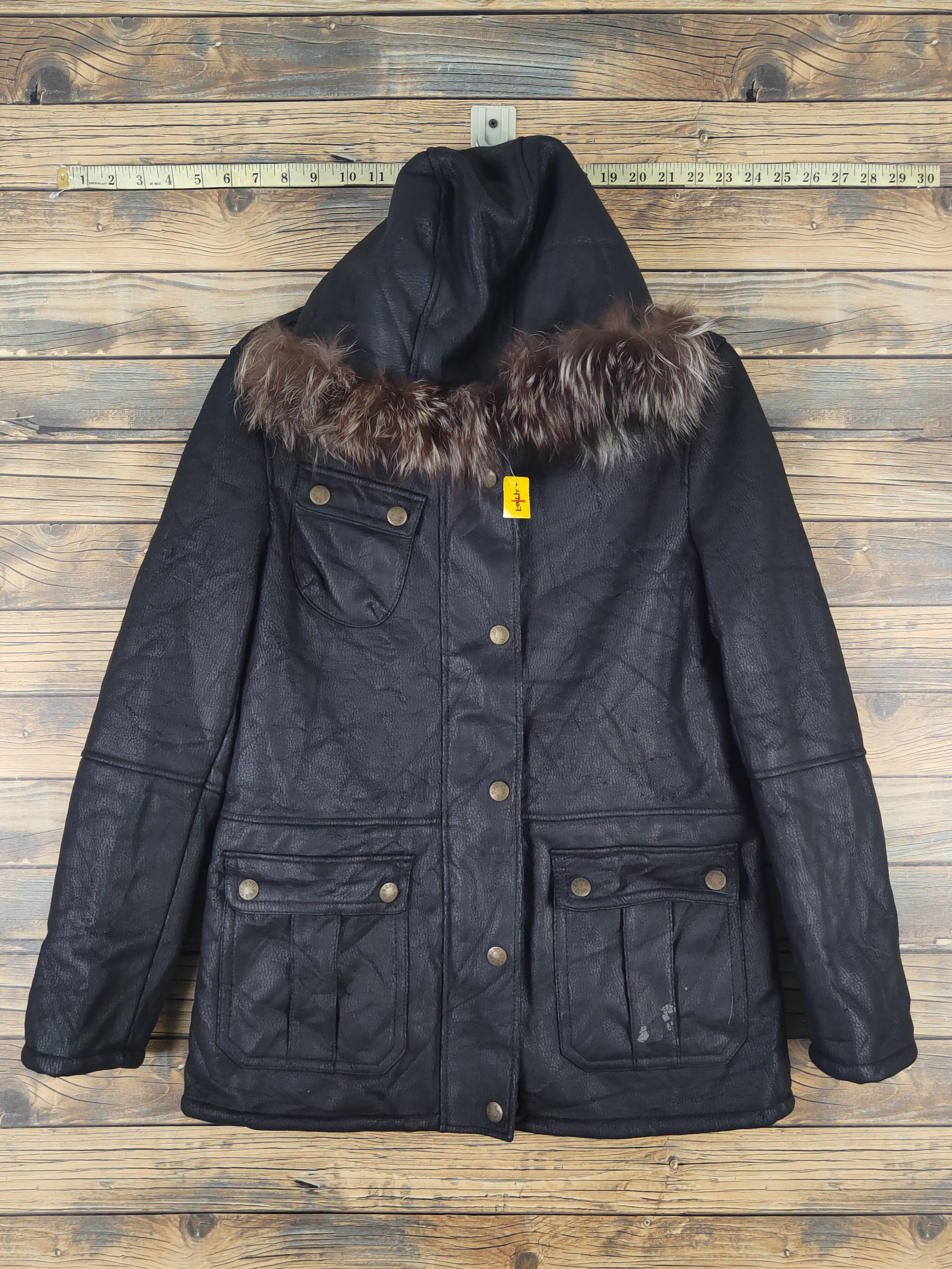 Japanese Brand Dollhouse Black Hoodie fur shaggy Leather Jackets #W1117 Size S / US 4 / IT 40 - 1 Thumbnail