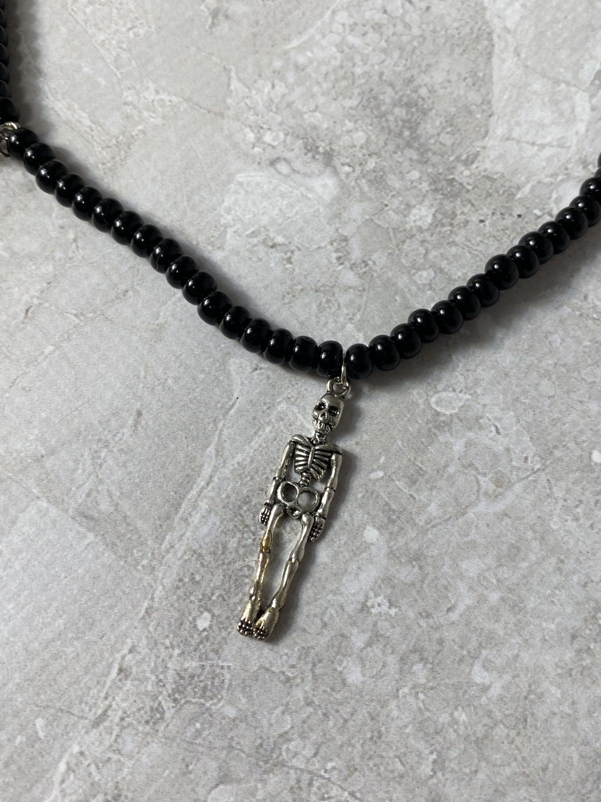 Japanese Brand Y2K Punk Choker Necklace. Black Beads. Skeleton Charms Size ONE SIZE - 2 Thumbnail
