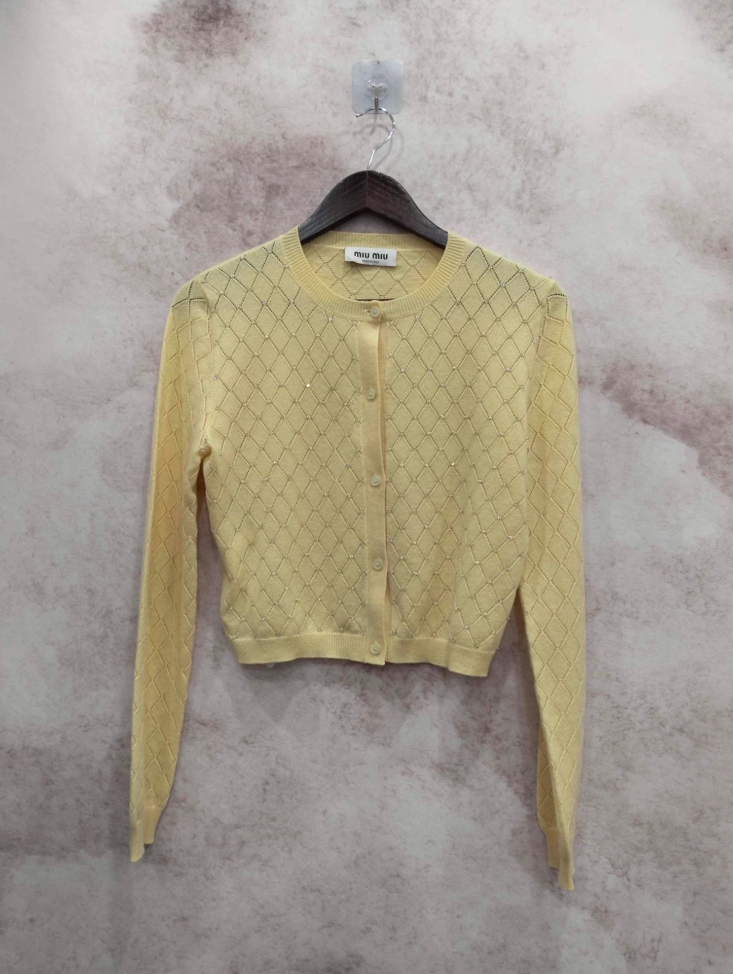 Miu Miu MIU MIU yellow crystal knit cardigan IT42 95New Size M / US 6-8 / IT 42-44 - 1 Thumbnail