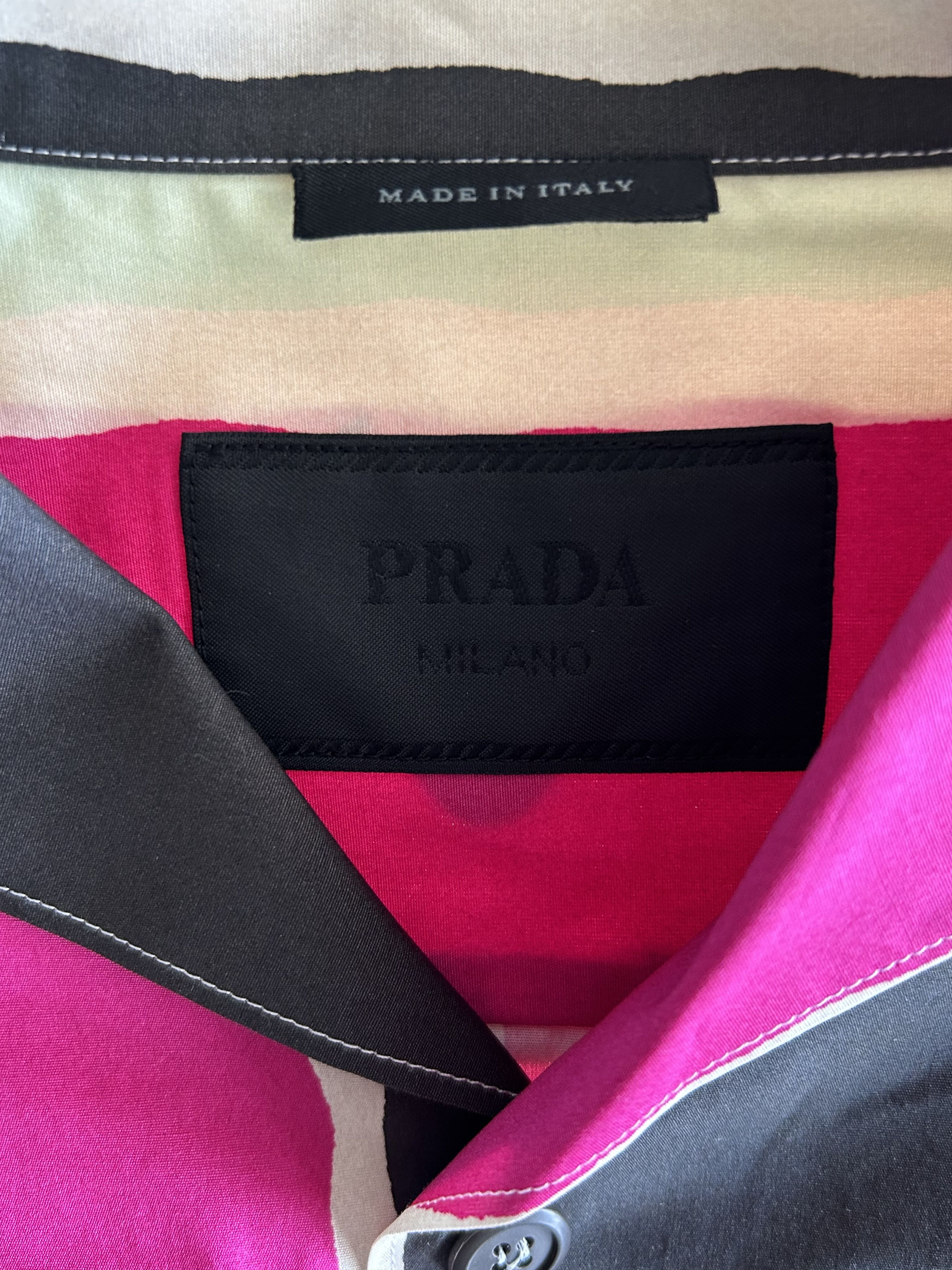 Prada Prada Pink & Multicolor Striped Logo Button Up Shirt Size US XXL / EU 58 / 5 - 3 Thumbnail