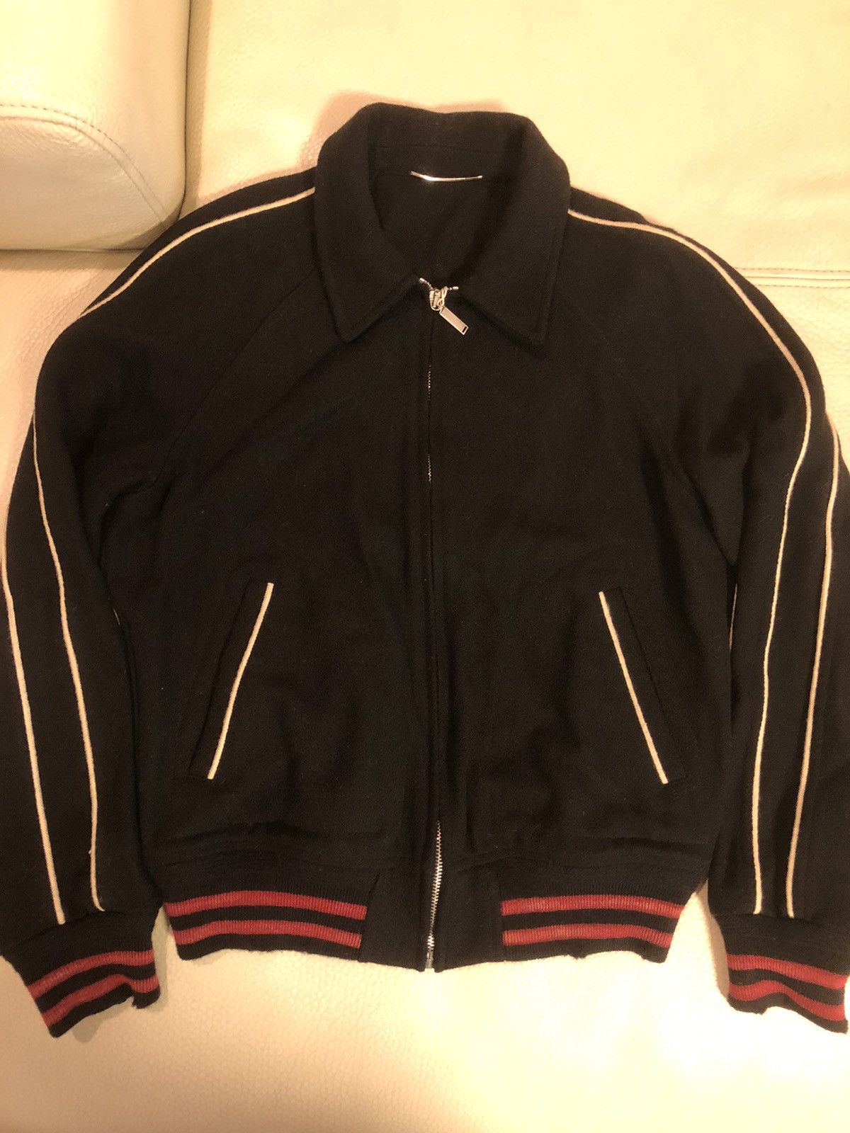 Saint Laurent wool distressed teddy bomber jacket hedi