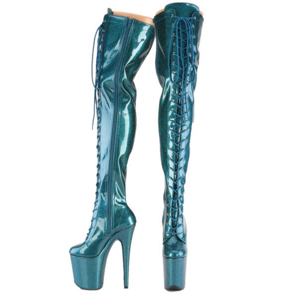 Other Flamingo 3020 Teal Glitter Patent 3020 Thigh High 4" Platfor Size US 9 / IT 39 - 7 Thumbnail