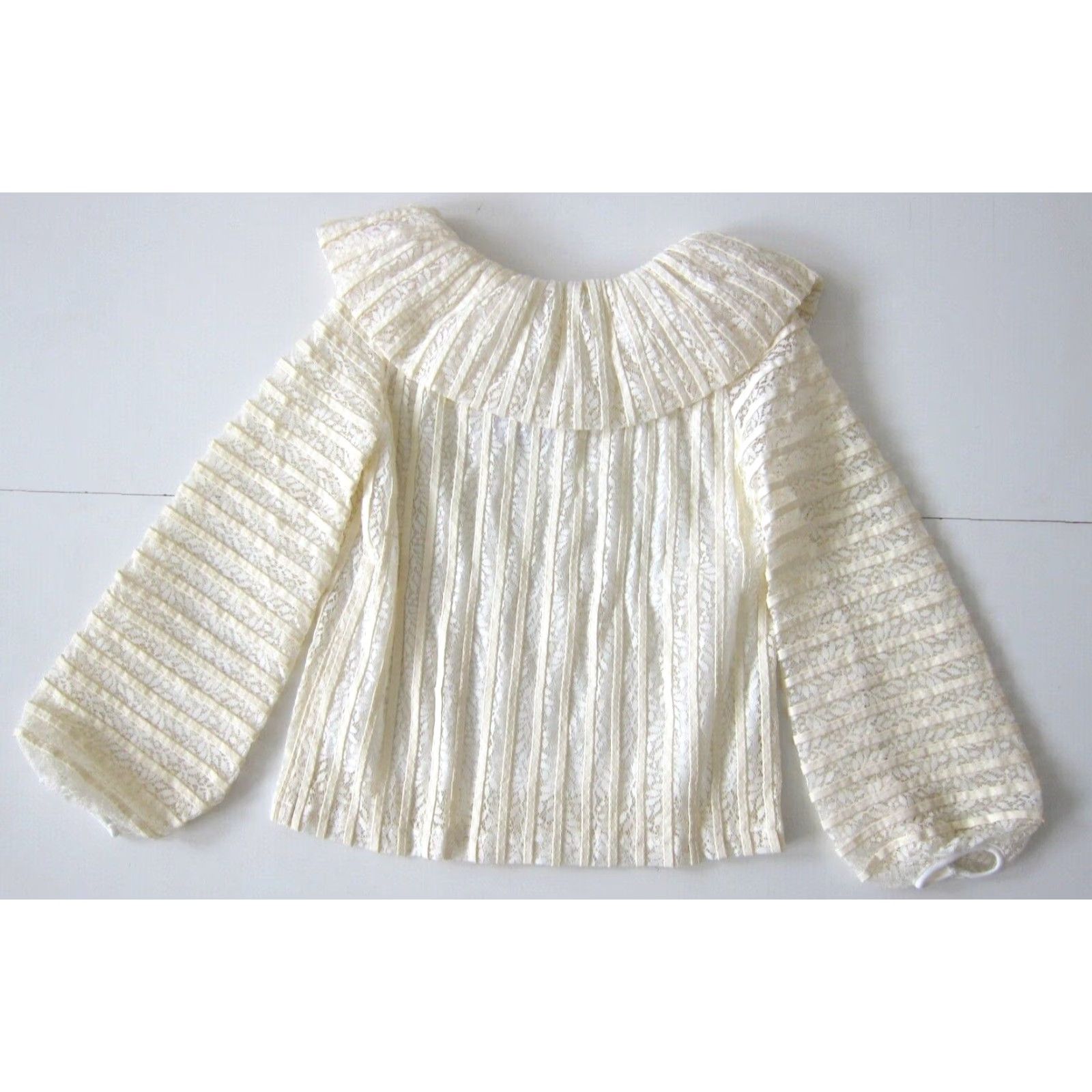 Vintage Jaune Rouge Blouse S Ivory Puff Sleeve Long Puff Sleeve Ruffle Neck NWT Women Small Floral Lace Shirt Size S / US 4 / IT 40 - 2 Thumbnail