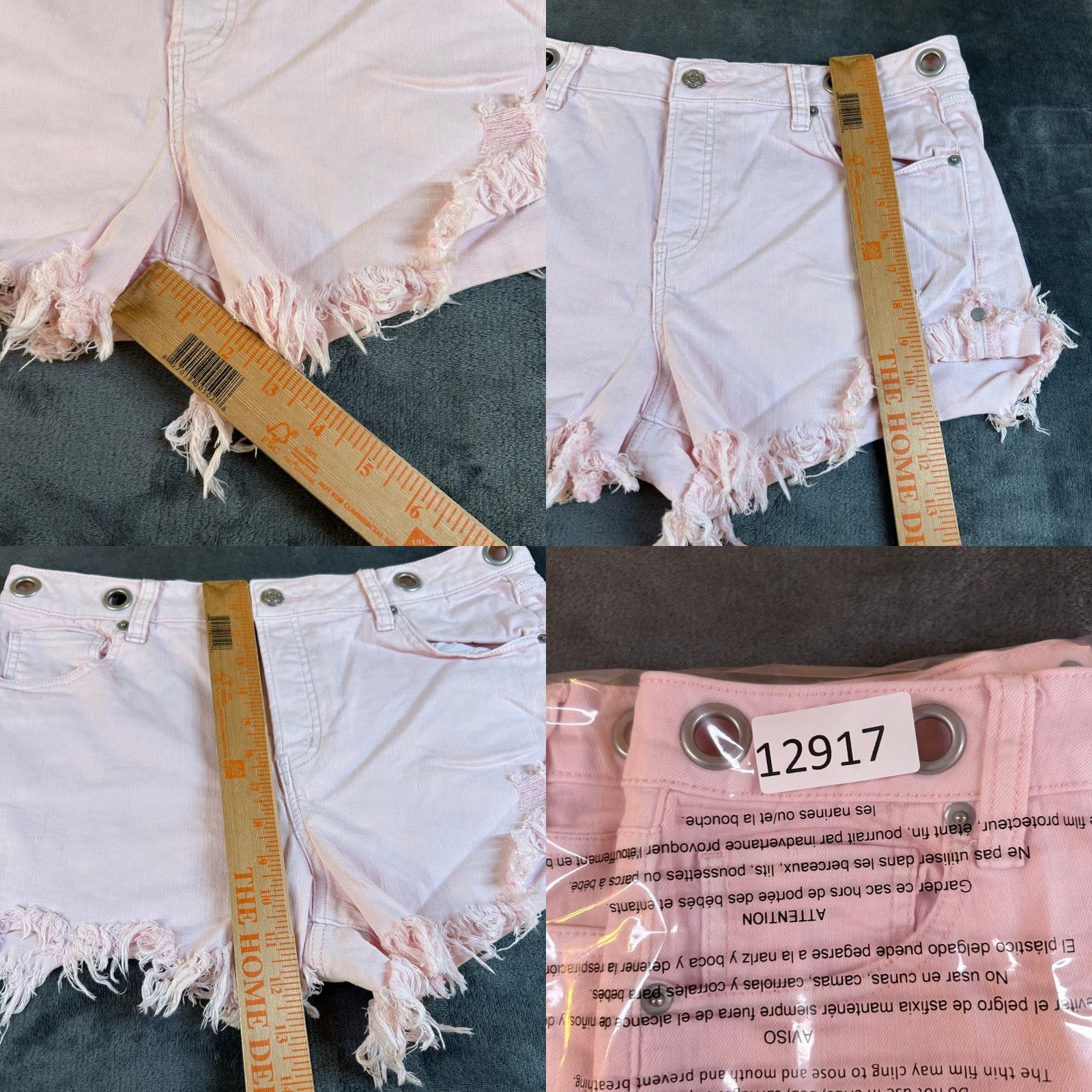 Vintage Altard State Pink Denim Shorts Frayed Hem Eyelet Detail Stretch Womens Size 31 Size 24" / US 00 / IT 34 - 8 Thumbnail