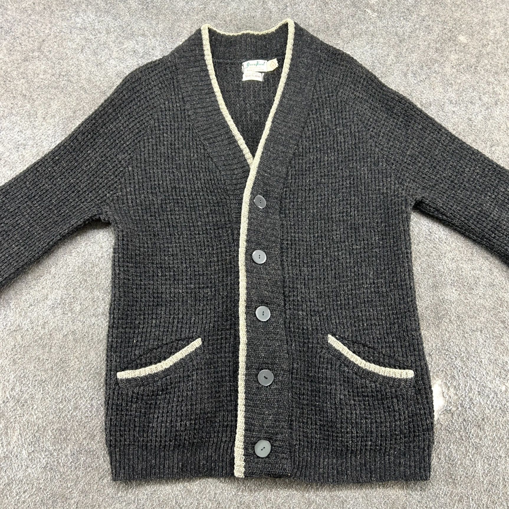 Vintage VINTAGE Green Hood Cardigan Sweater Mens M Green Wool Cardigan Waffle-Knit 60s Rockabilly 90s Mens Accessories Shirt? Size US M / EU 48-50 / 2 - 3 Thumbnail