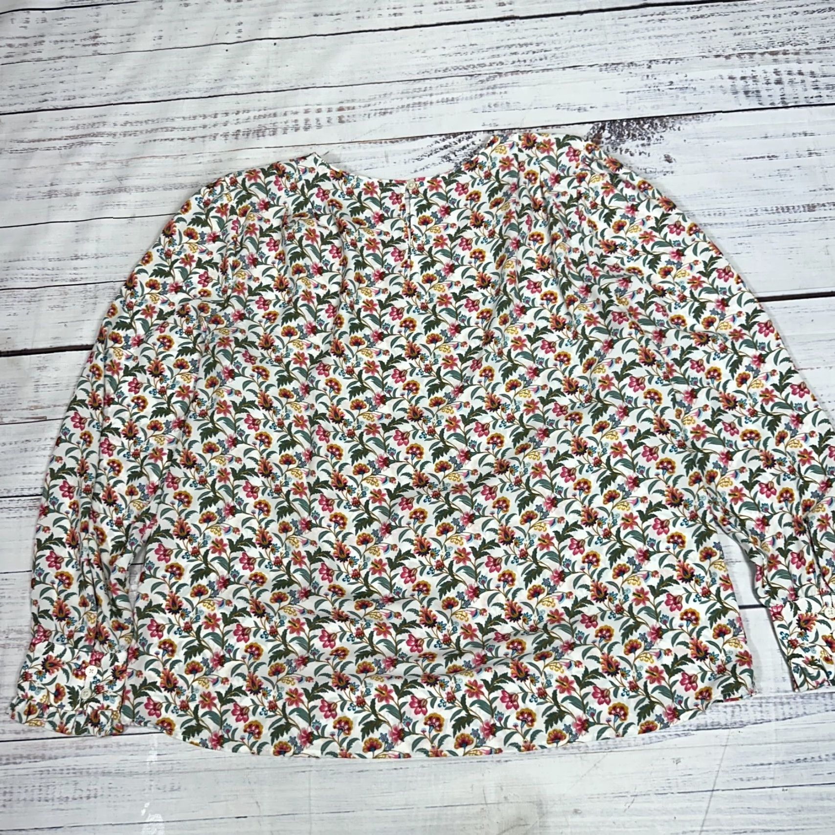 Loft LOFT Blouse Shirt Long Sleeve Floral Ruffle Petite M Pink White Women Size M / US 6-8 / IT 42-44 - 3 Thumbnail