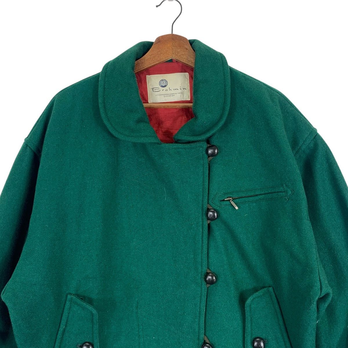 Issey Miyake Vintage Brahmin Dark Green Wool Button Jacket Size US M / EU 48-50 / 2 - 2 Thumbnail